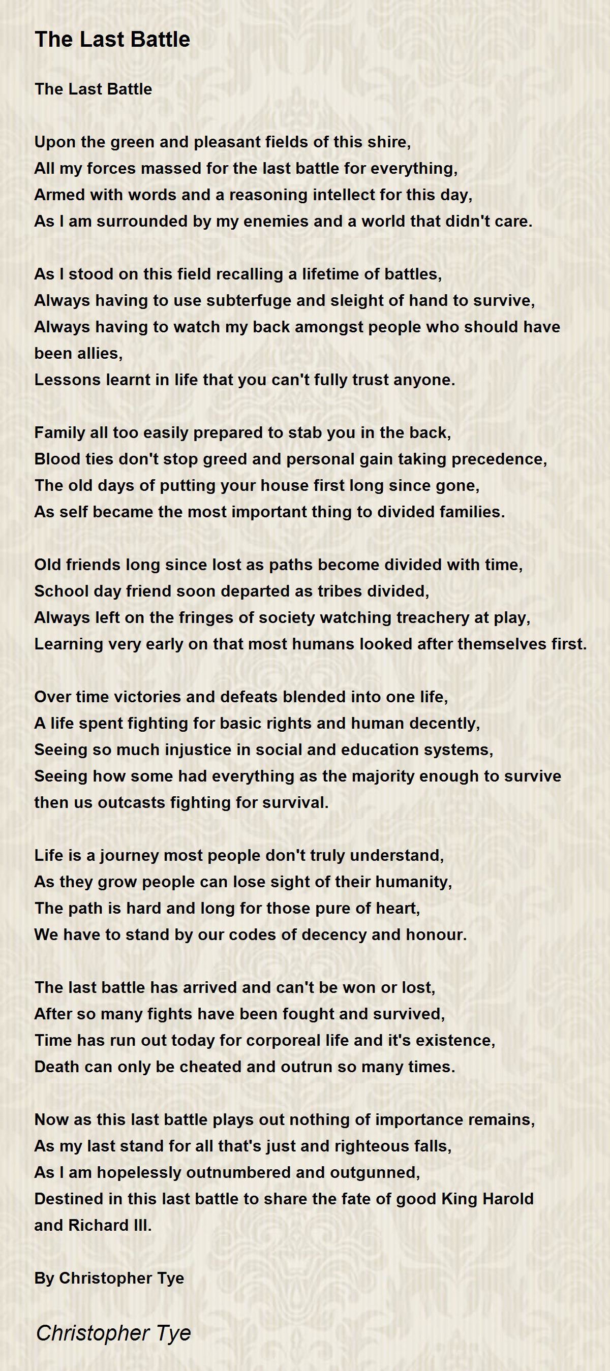 The Last Battle The Last Battle Poem by Christopher Tye