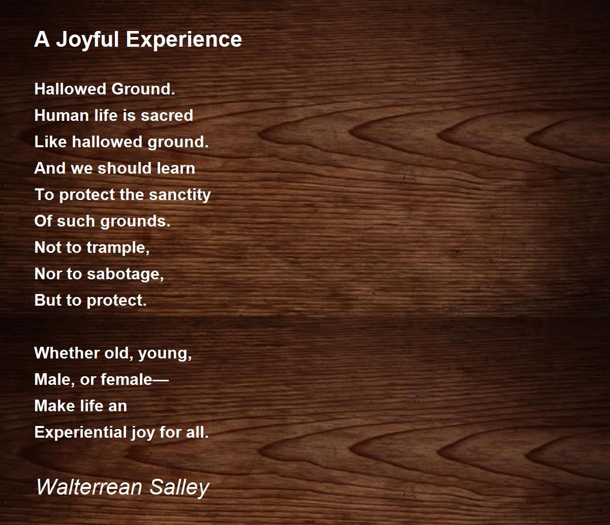 A Joyful Experience by Walterrean Salley A Joyful Experience Poem