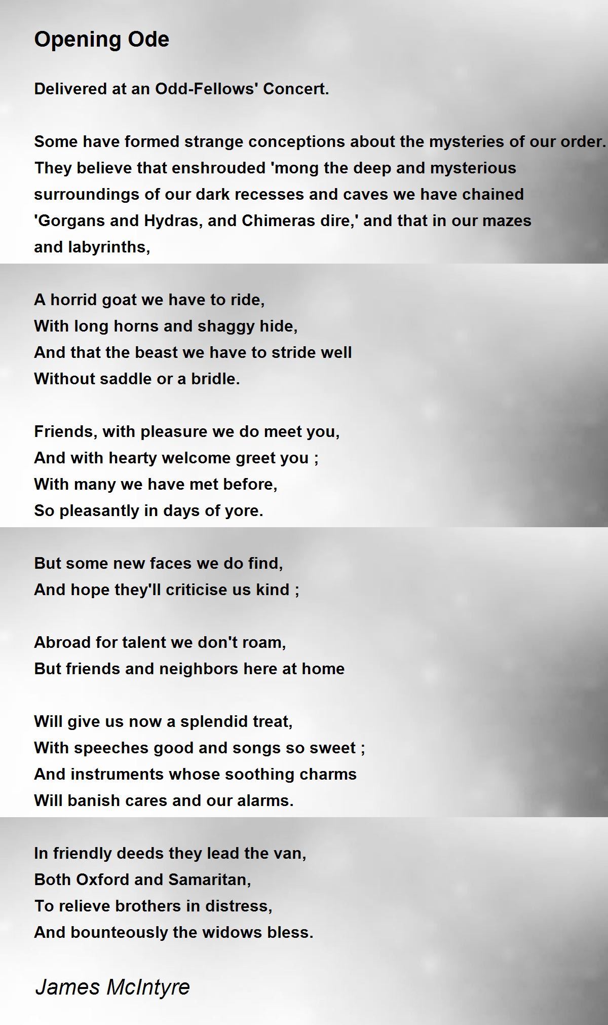 Opening Ode Opening Ode Poem by James McIntyre