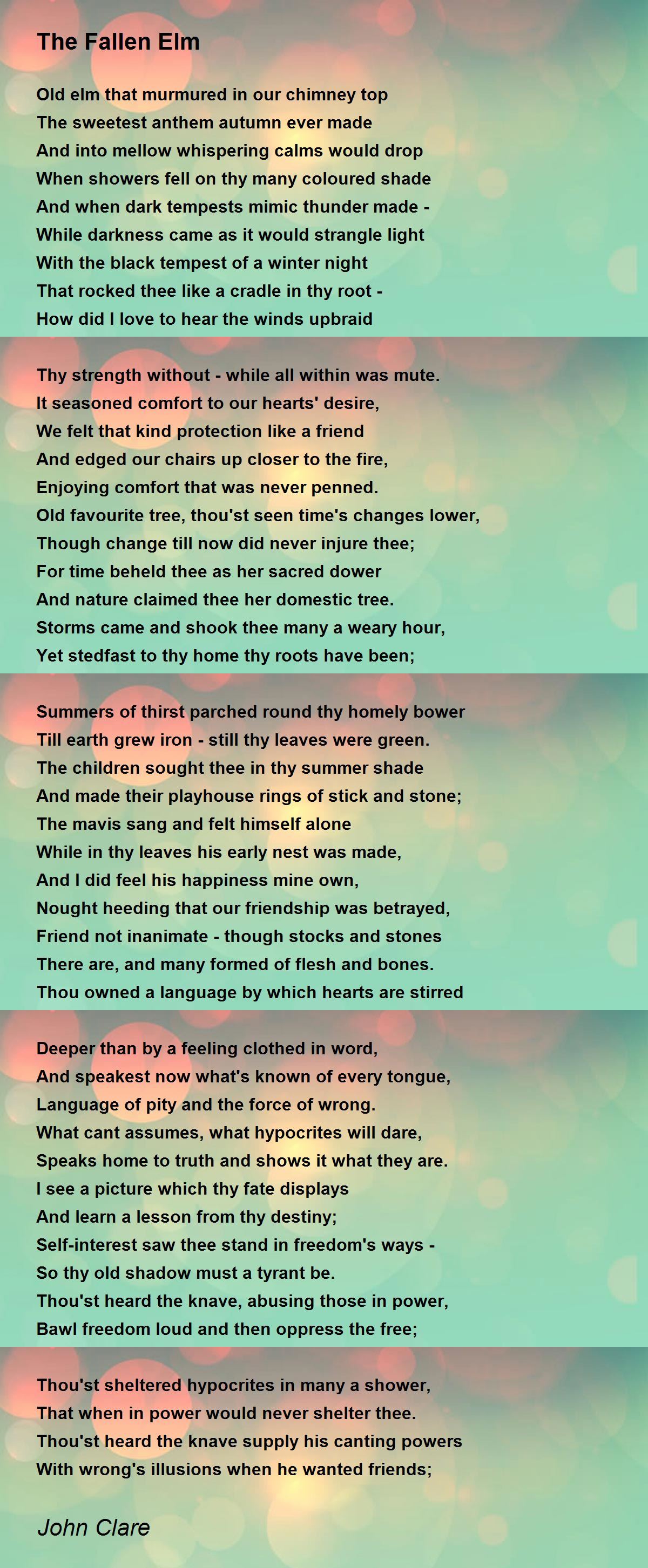 The Fallen Elm Poem by John Clare Poem Hunter