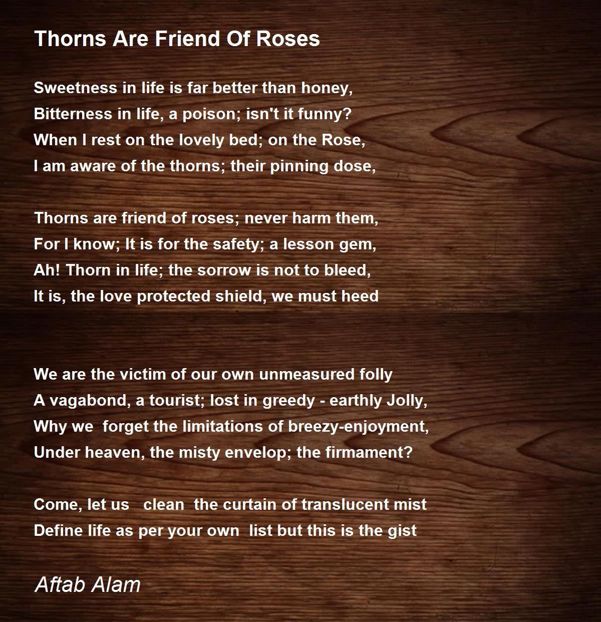 Thorns Are Friend Of Roses by Aftab Alam Thorns Are Friend Of Roses Poem