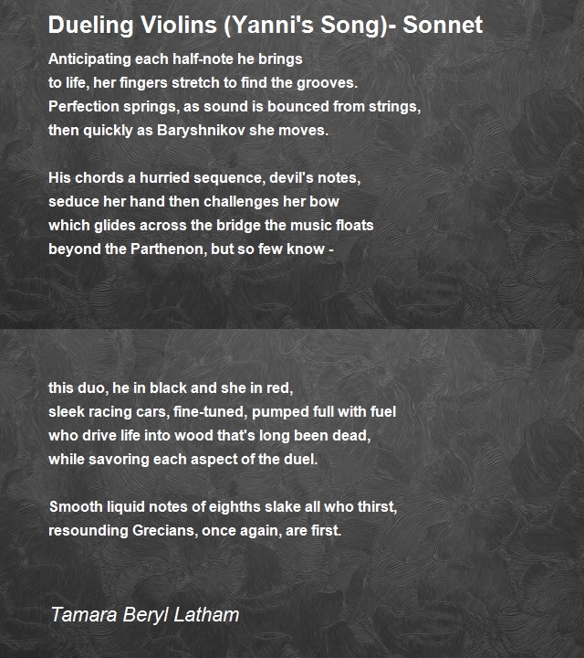 Dueling Violins (Yanni's Song) Poem by Tamara Beryl Latham