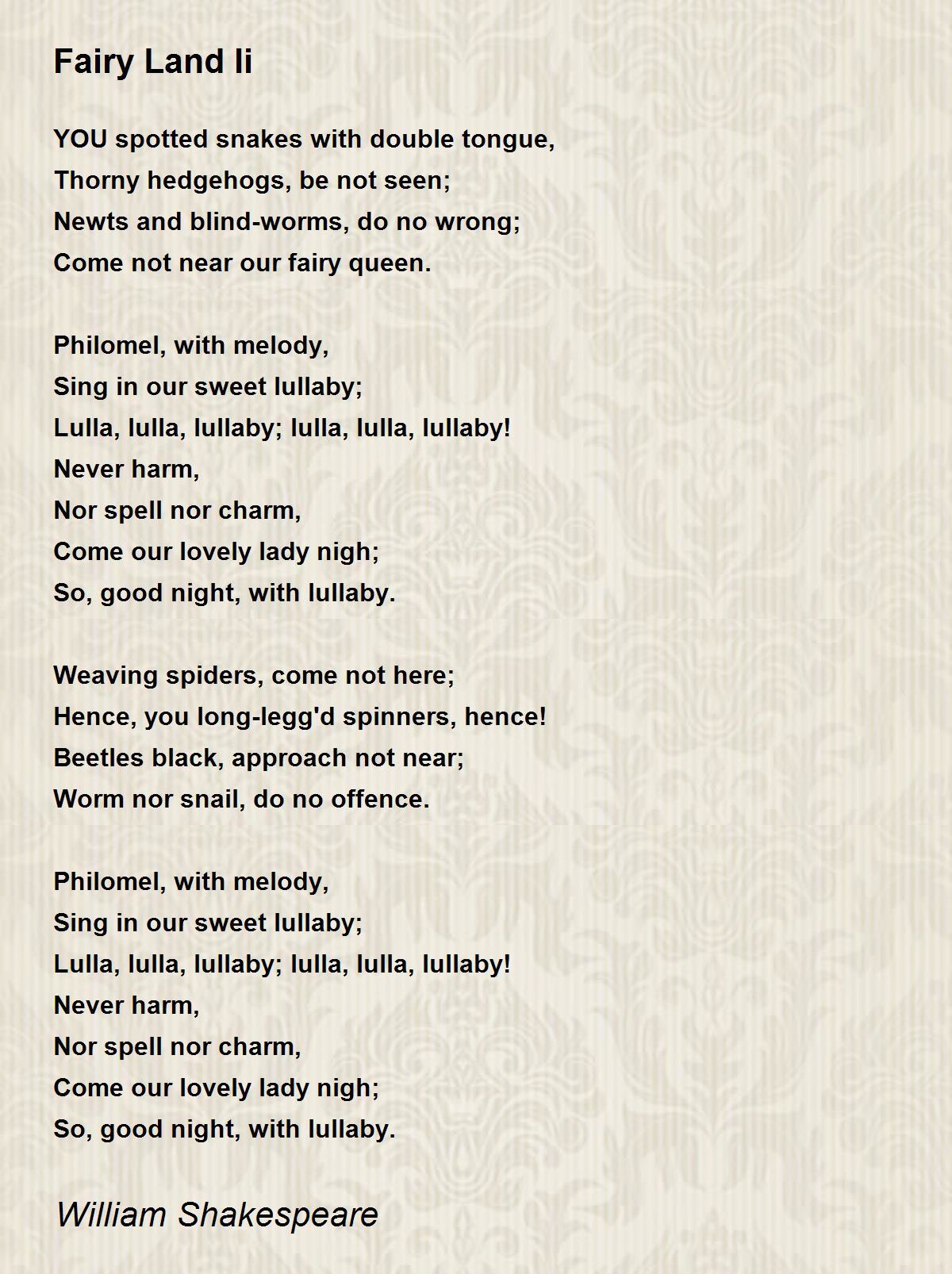 Fairy Land Ii Poem by William Shakespeare - Poem Hunter