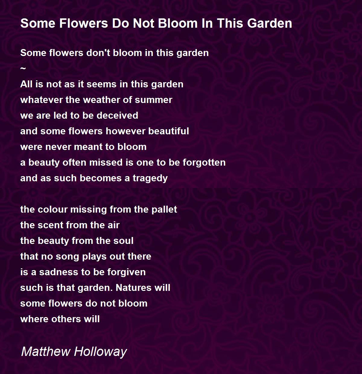 Some Flowers Do Not Bloom In This Garden Some Flowers Do Not Bloom In