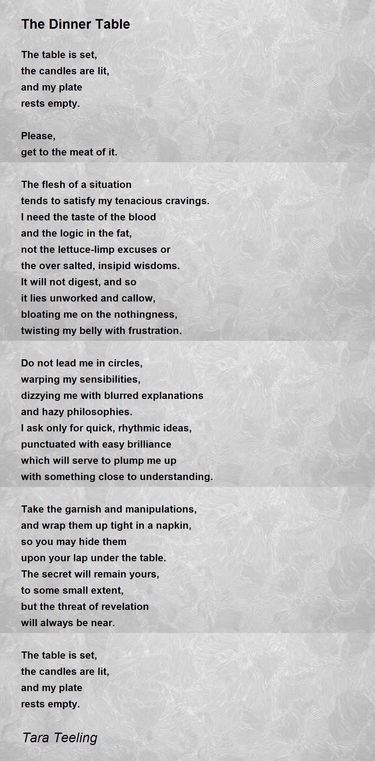 The Dinner Table The Dinner Table Poem by Tara Teeling