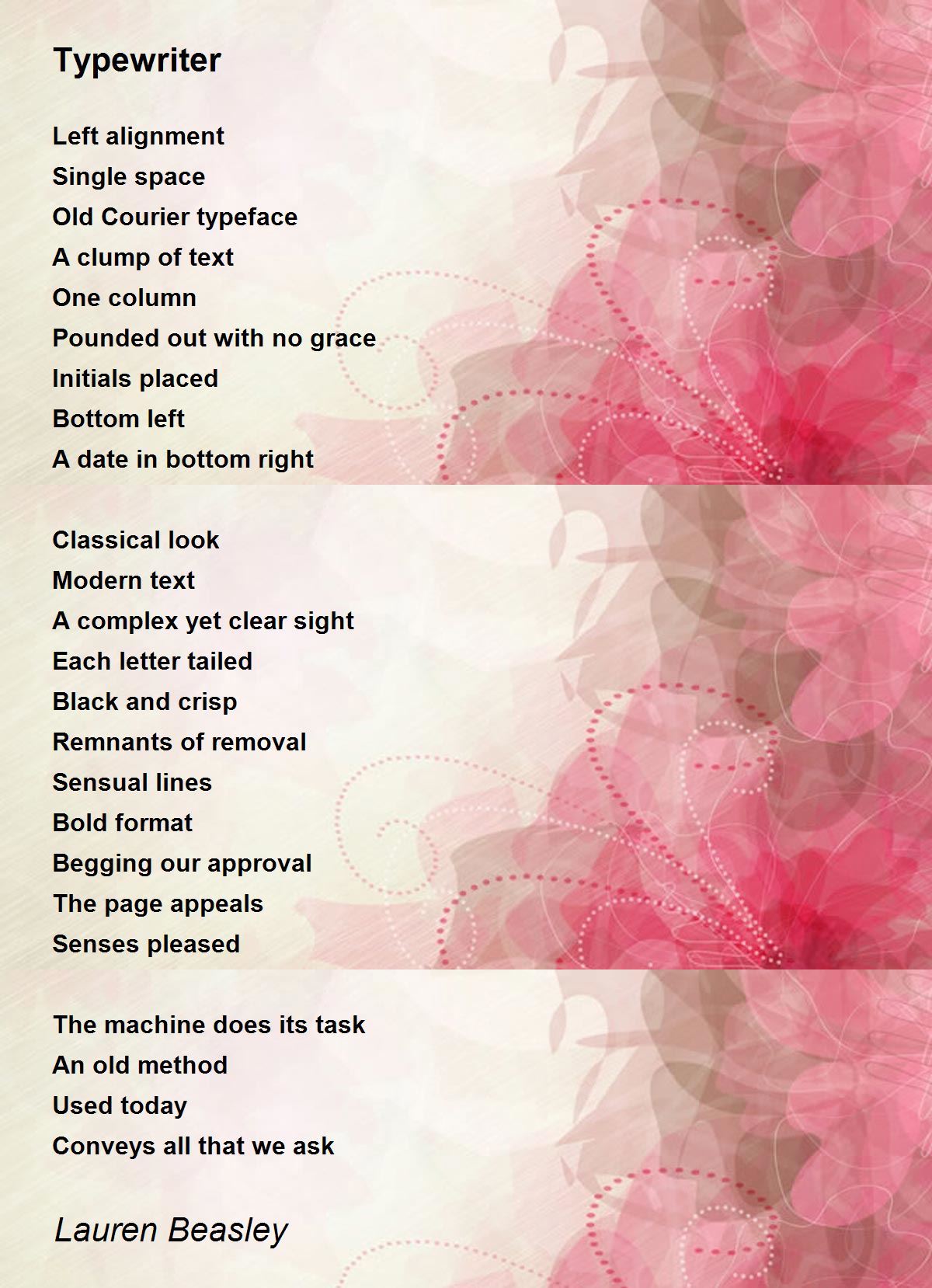 Typewriter Typewriter Poem by Lauren Beasley