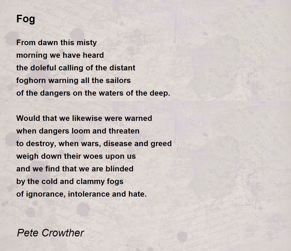 Fog Fog Poem by Pete Crowther