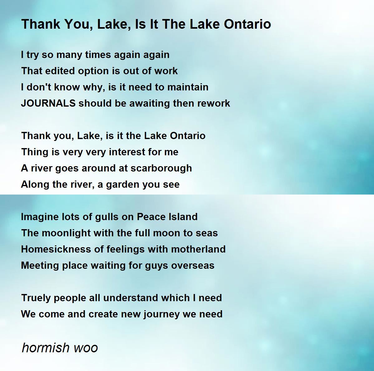 Thank You, Lake, Is It The Lake Ontario Thank You, Lake, Is It The