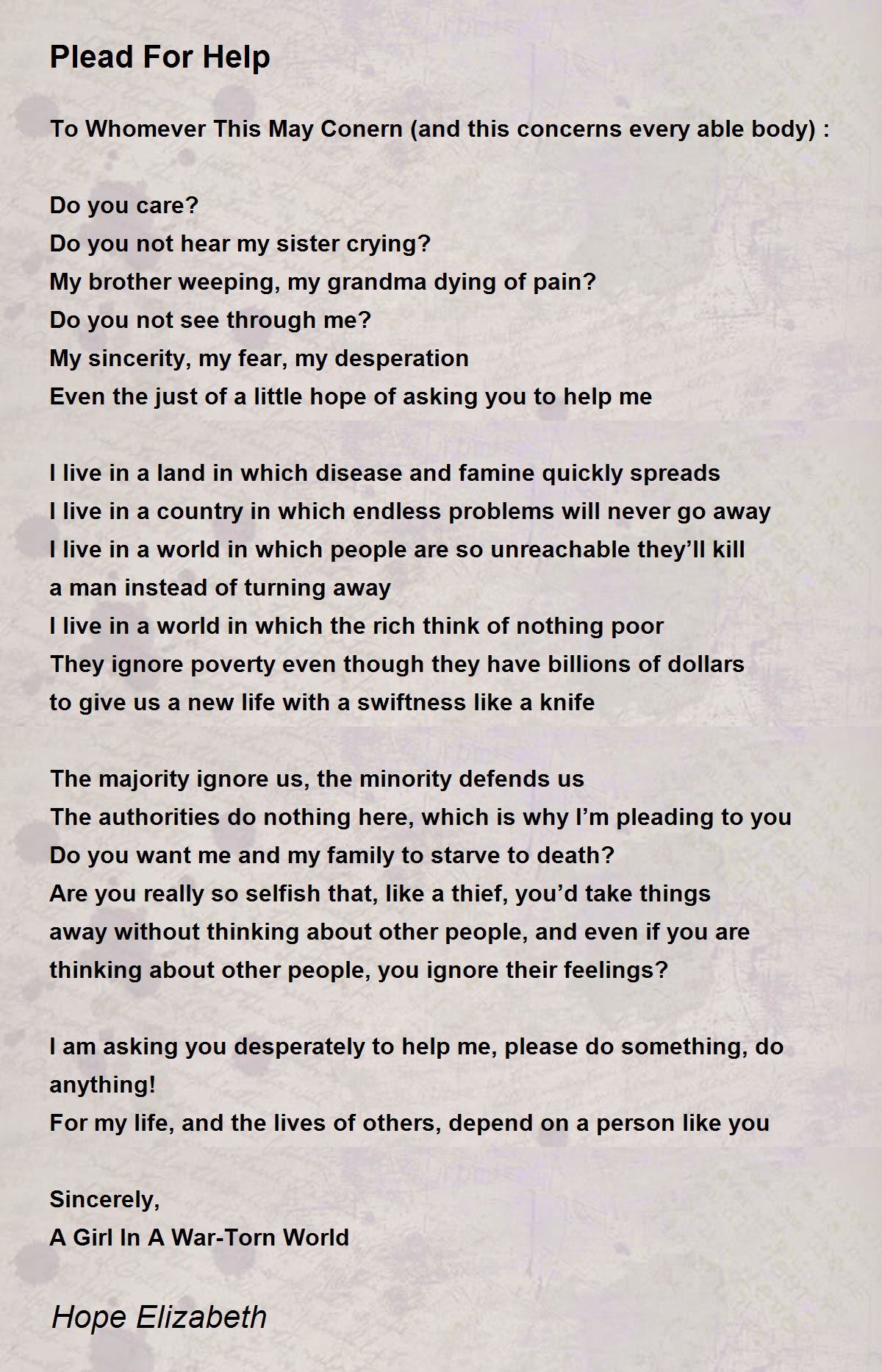 Plead For Help Plead For Help Poem by Hope Elizabeth