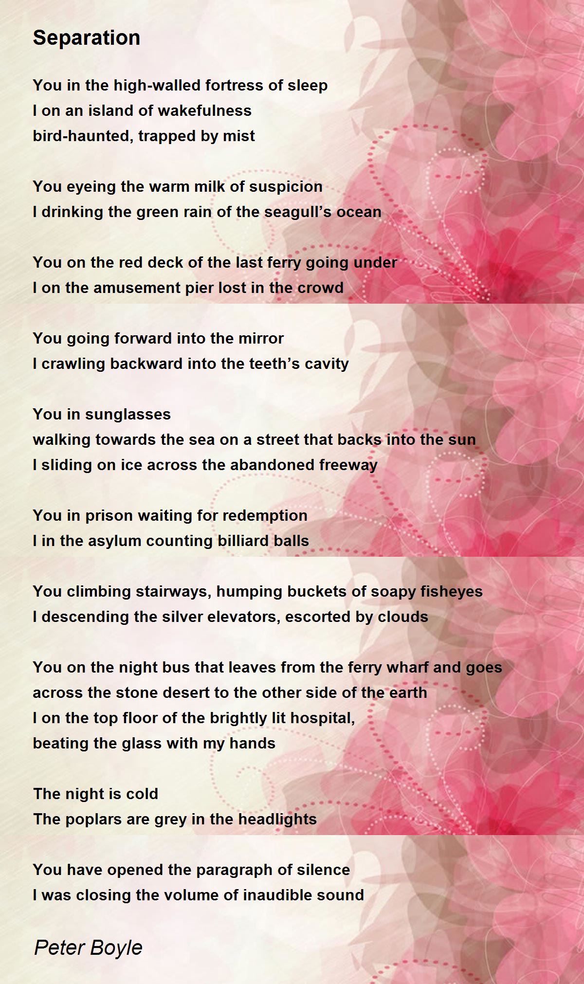 Separation Separation Poem by Peter Boyle