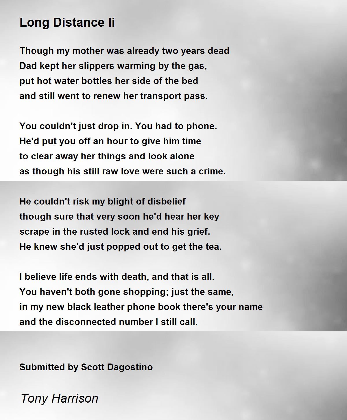 Long Distance Ii Poem by Tony Harrison - Poem Hunter Comments
