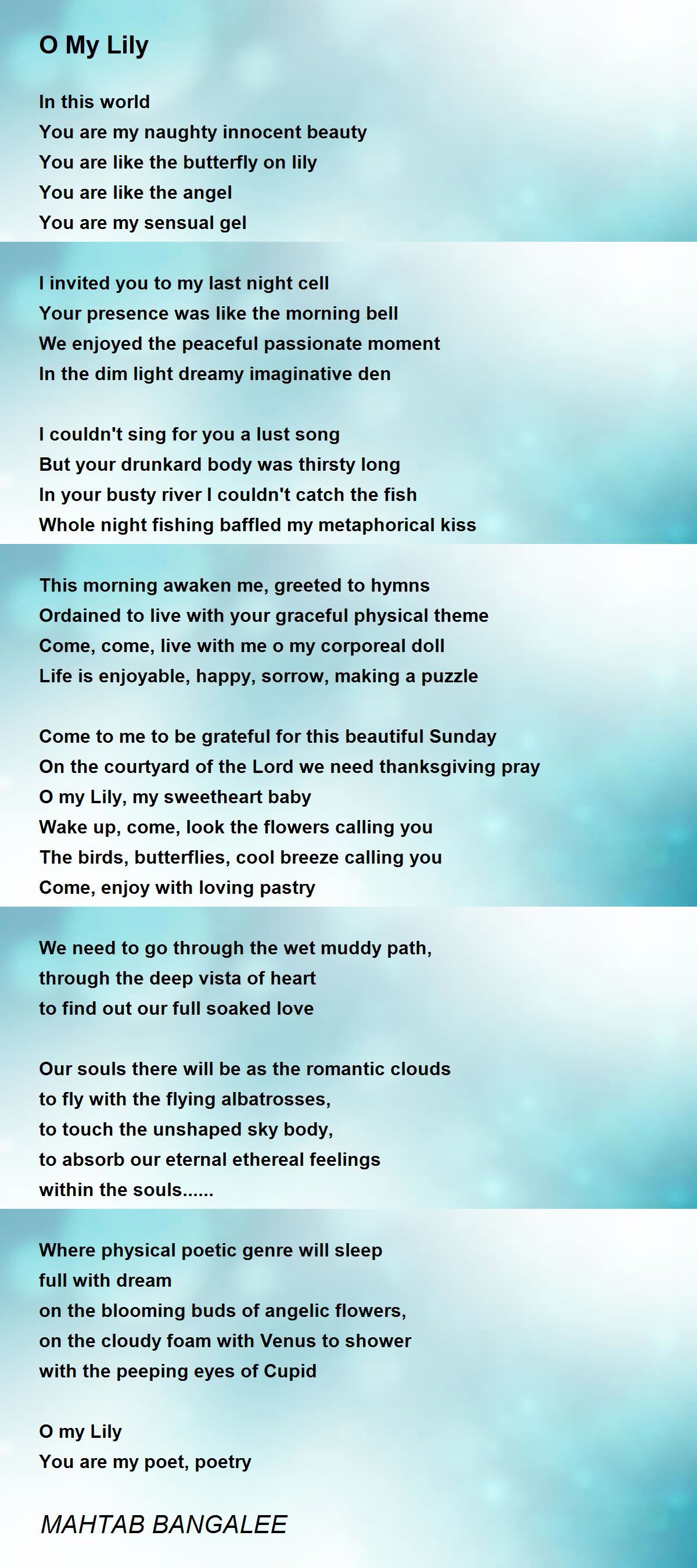 O My Lily O My Lily Poem by MAHTAB BANGALEE
