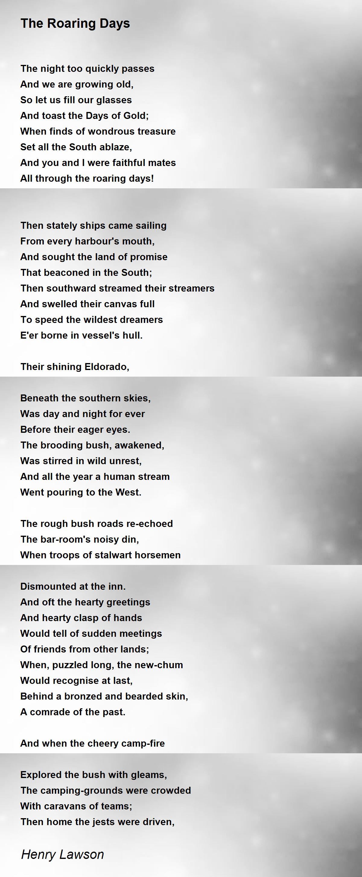 The Roaring Days Poem by Henry Lawson - Poem Hunter