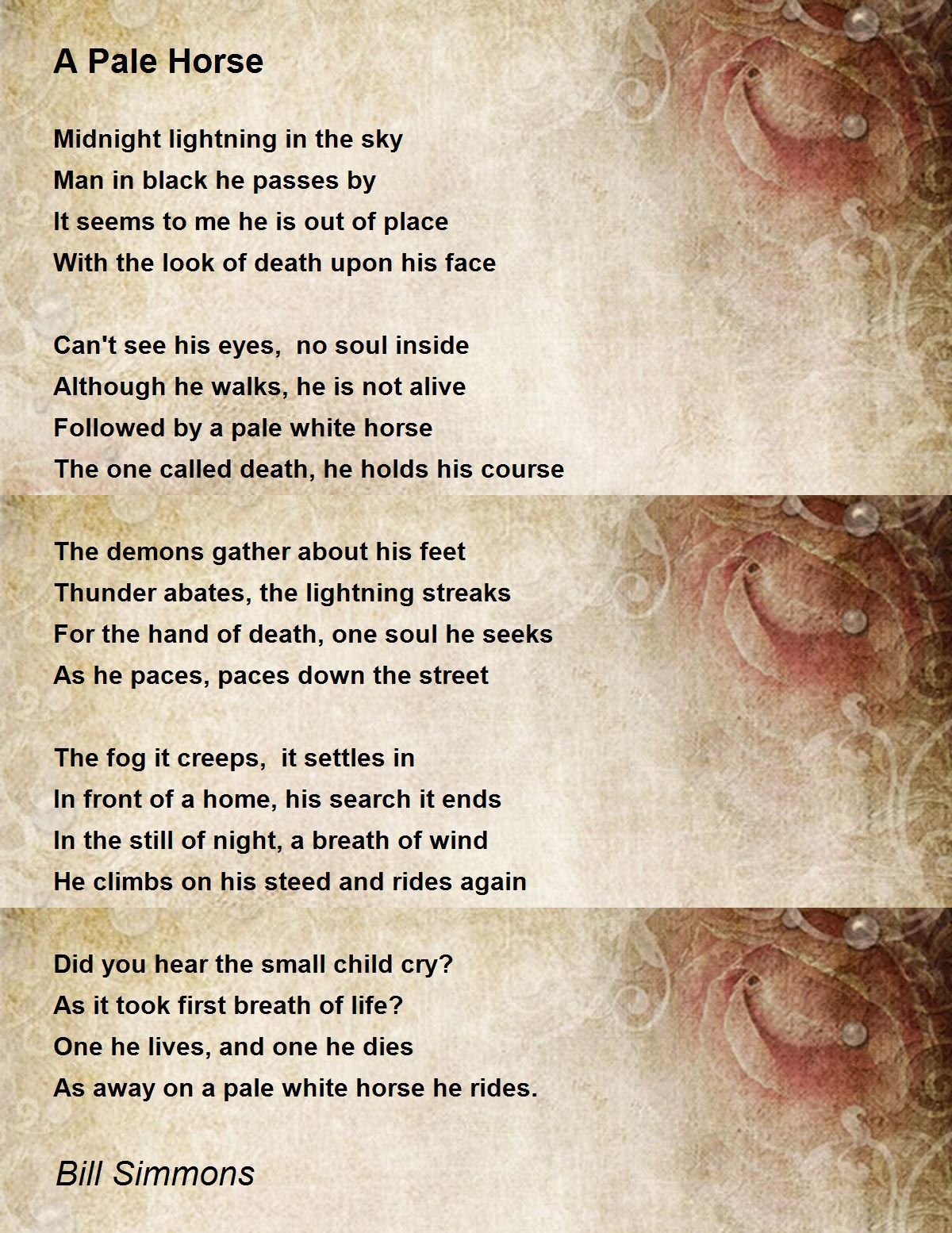 A Pale Horse A Pale Horse Poem by Bill Simmons