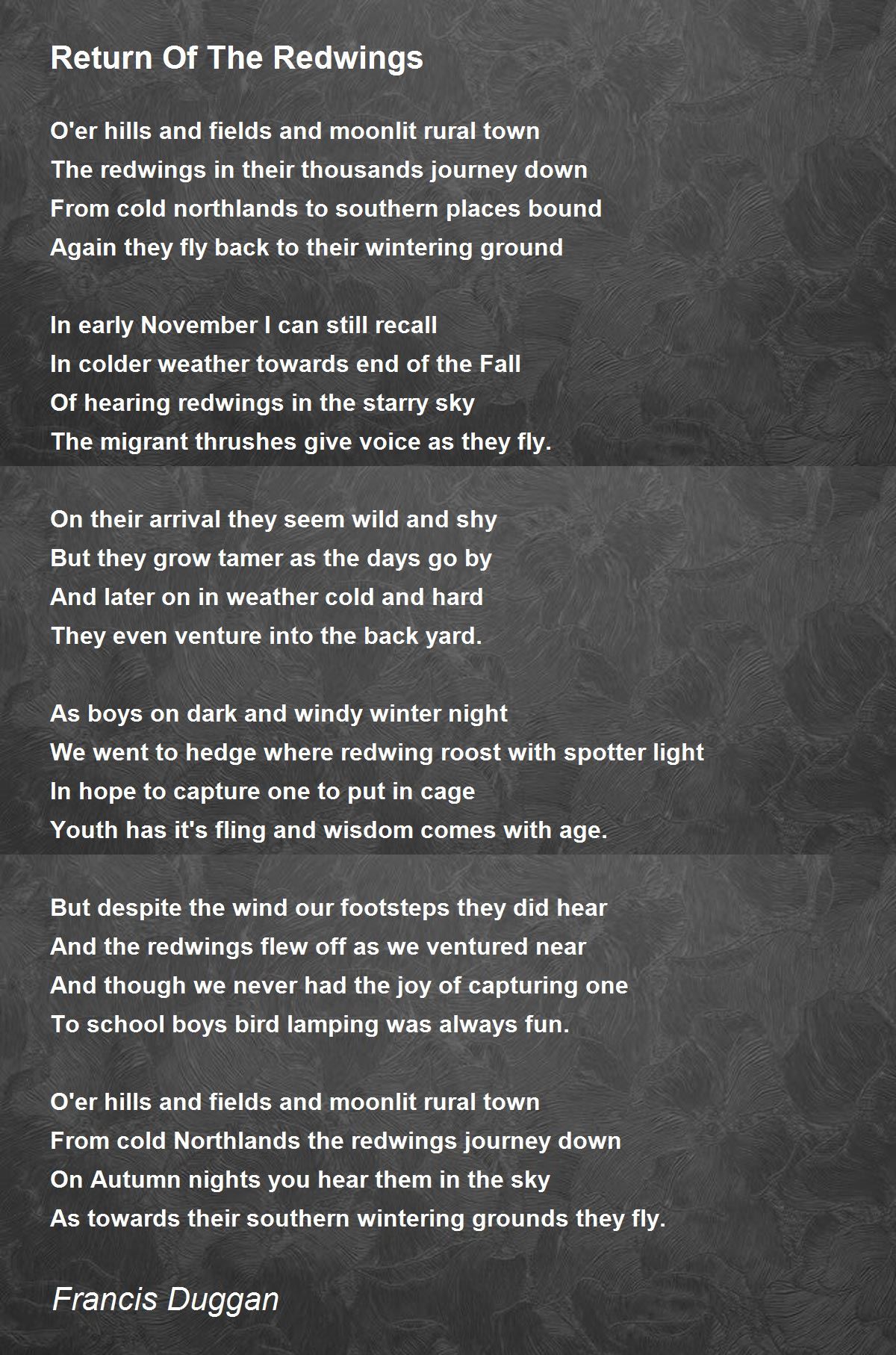 Return Of The Redwings - Return Of The Redwings Poem by Francis Duggan