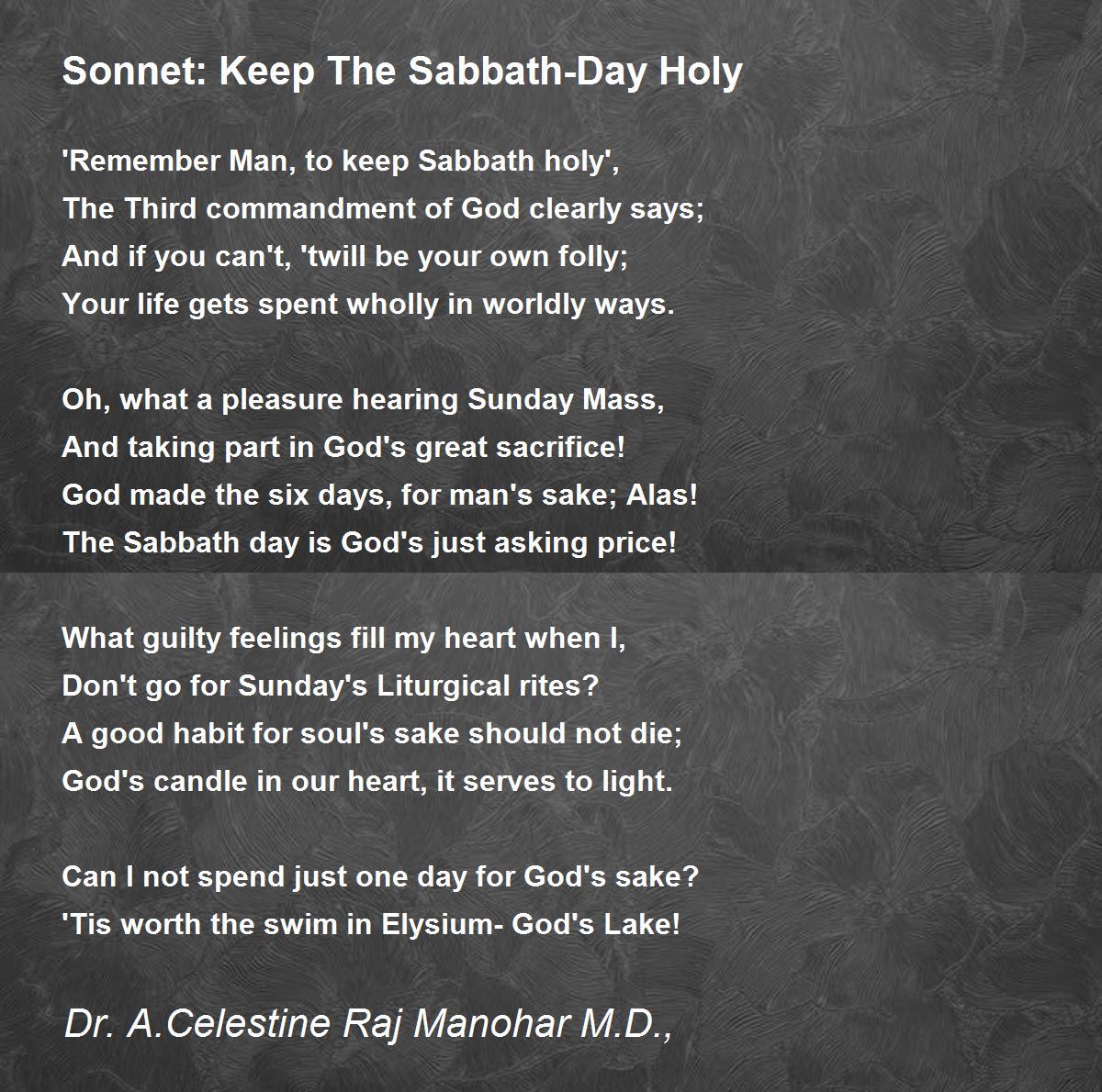 Sonnet Keep The Sabbath Day Holy By Dr John Celes Sonnet Keep The Sabbath Day Holy Poem
