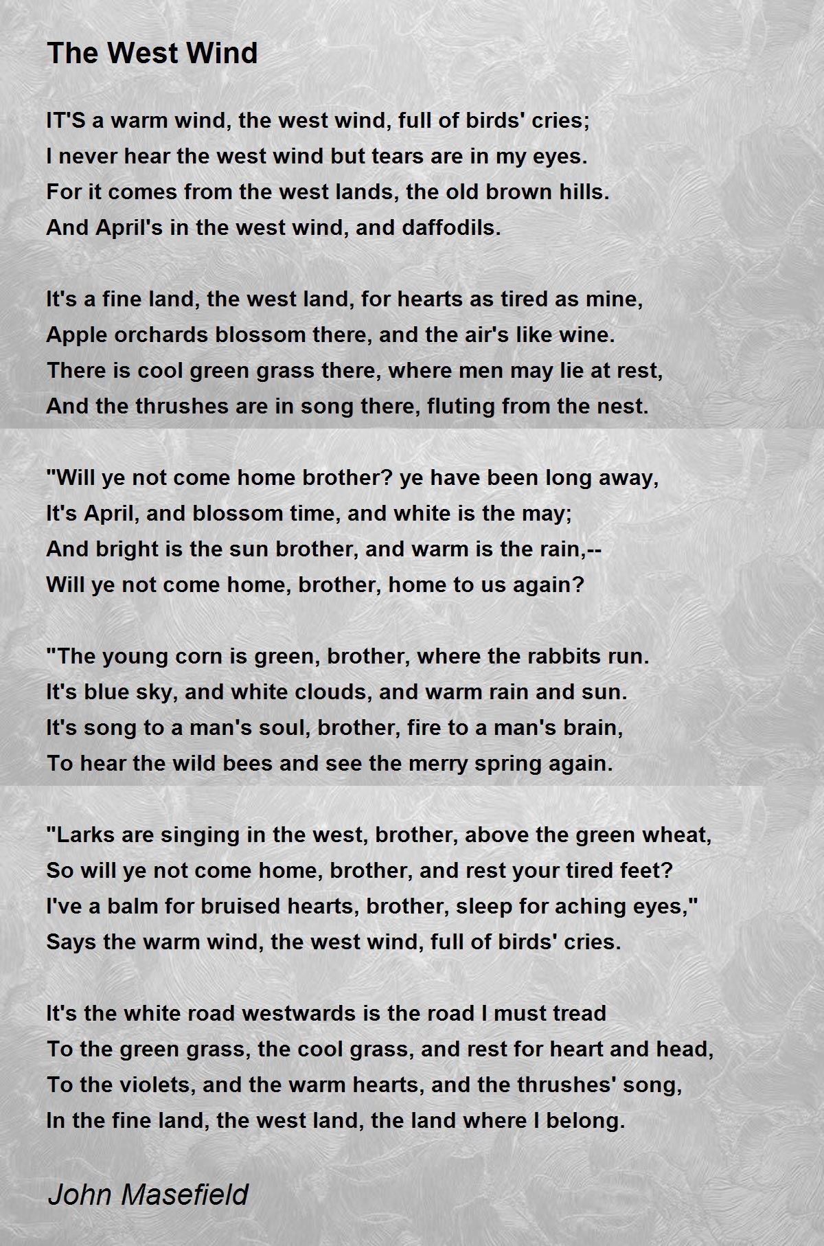 The West Wind Poem By John Masefield Poem Hunter Comments Page 1