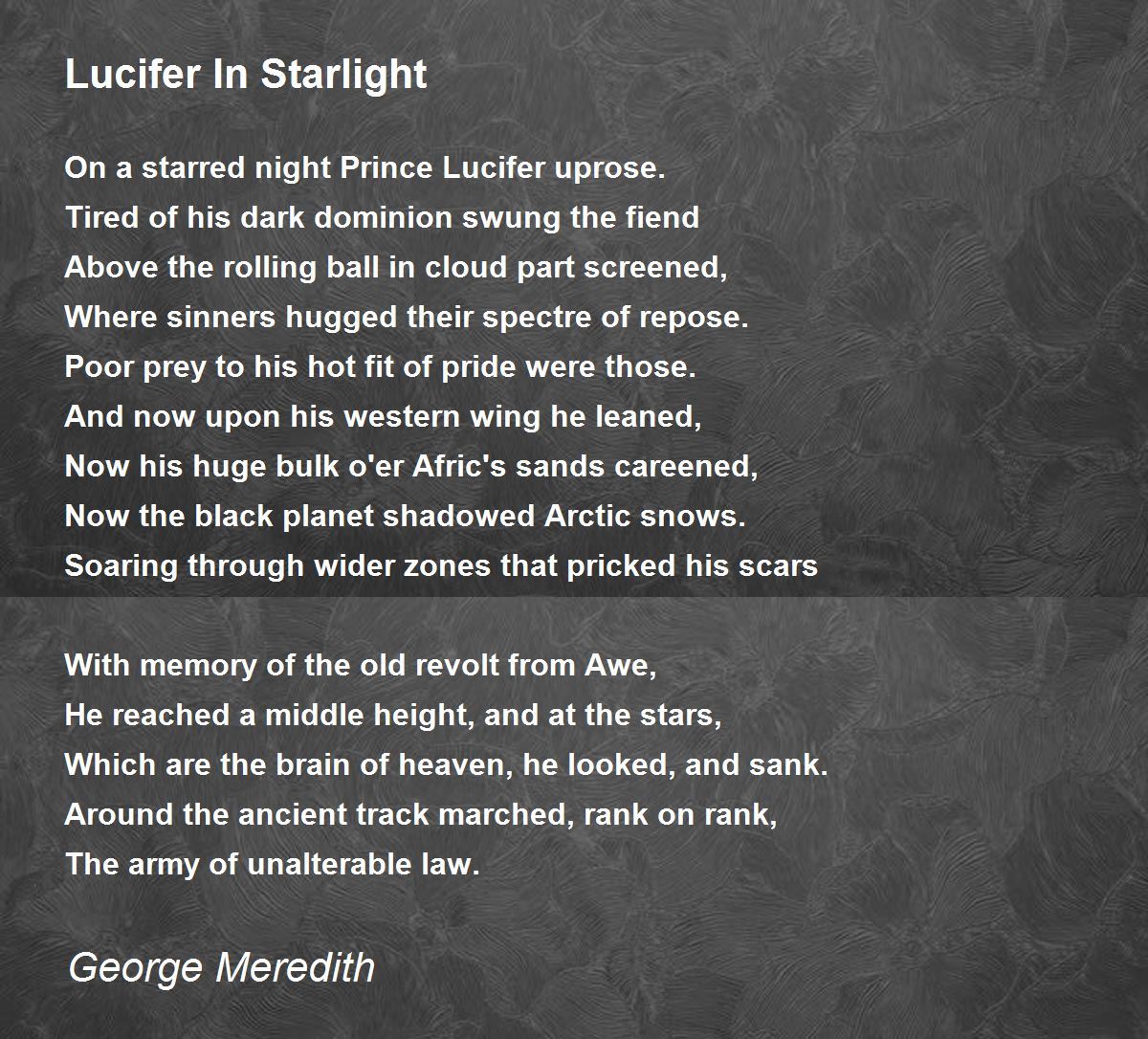 Lucifer In Starlight Poem by George Meredith - Poem Hunter