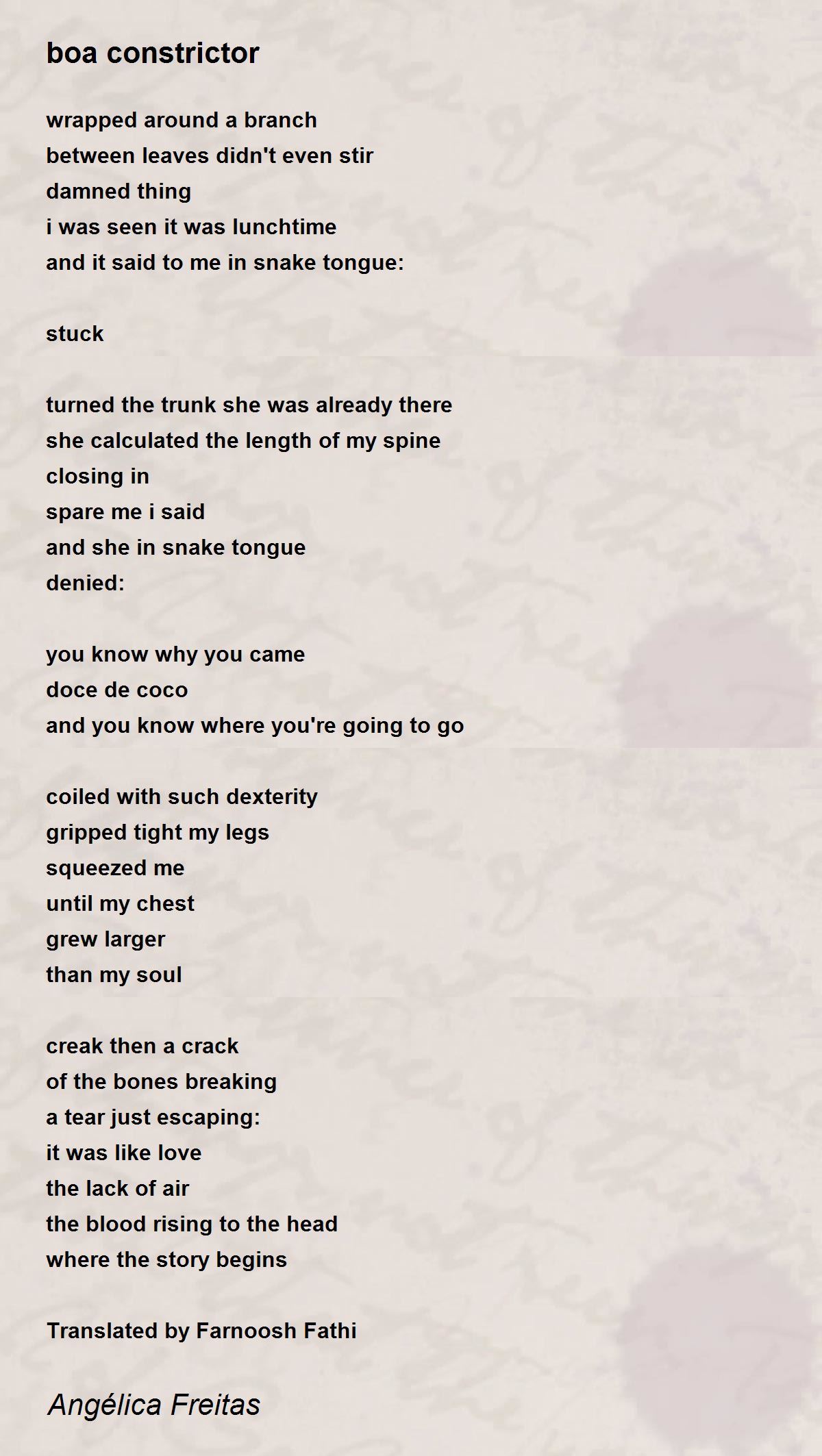 boa constrictor by Angélica Freitas - boa constrictor Poem