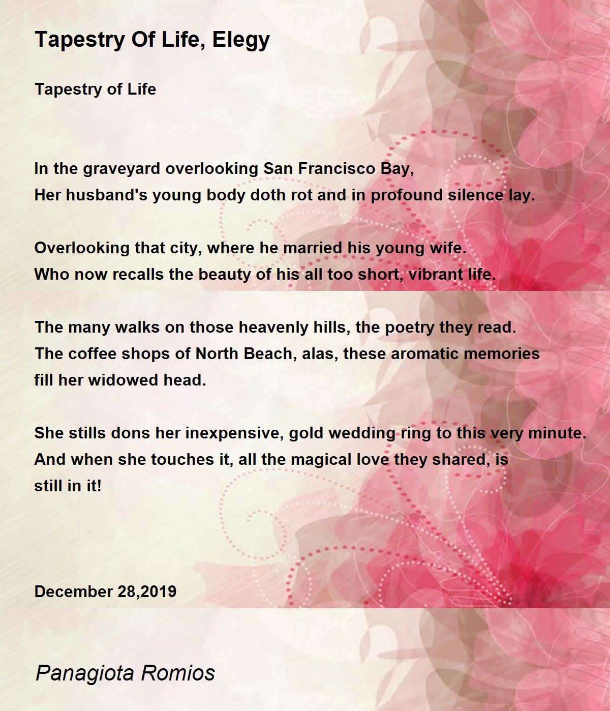 Tapestry Of Life, Elegy Tapestry Of Life, Elegy Poem by Panagiota Romios
