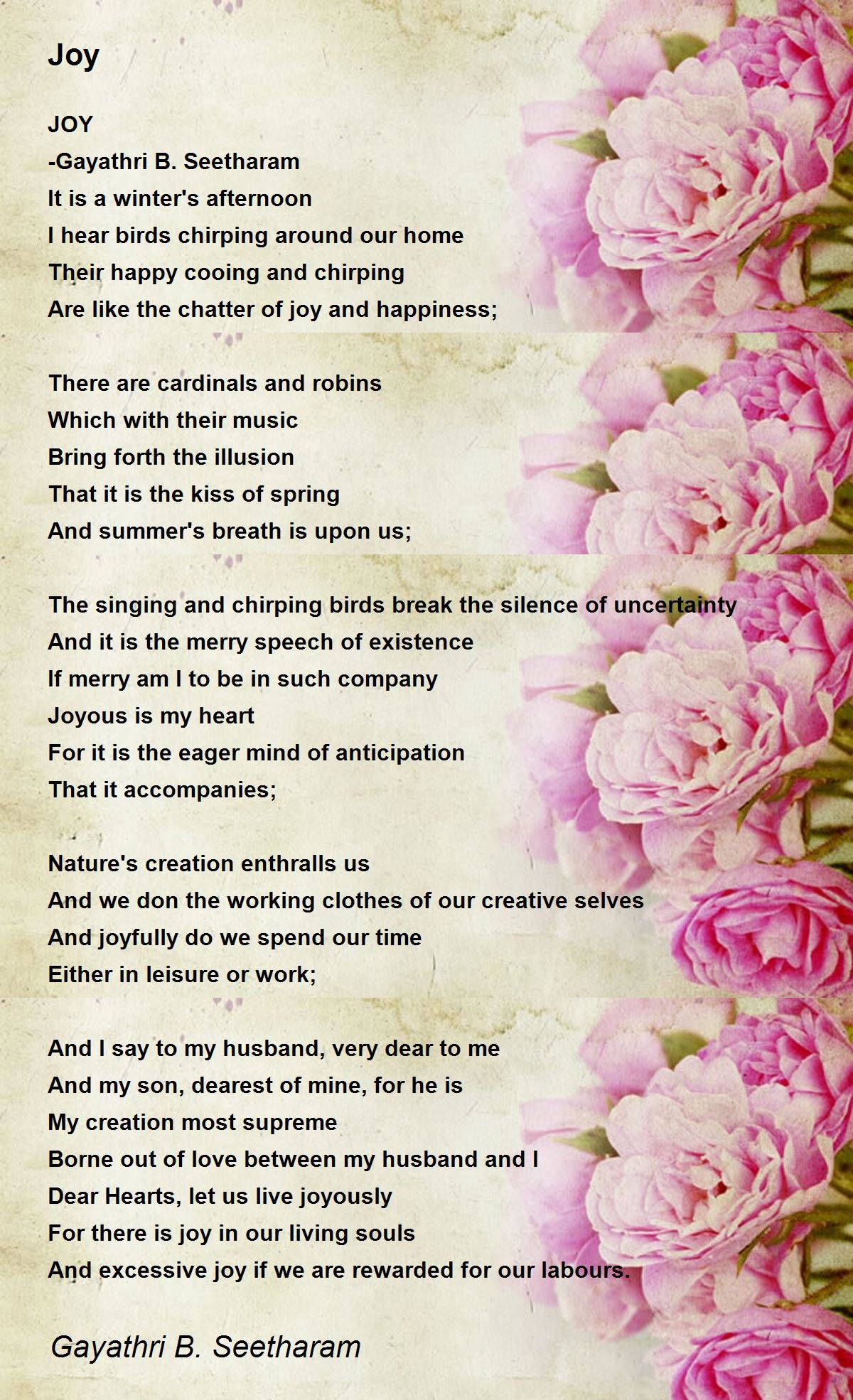 Joy Poem by Gayathri Seetharam Poem Hunter