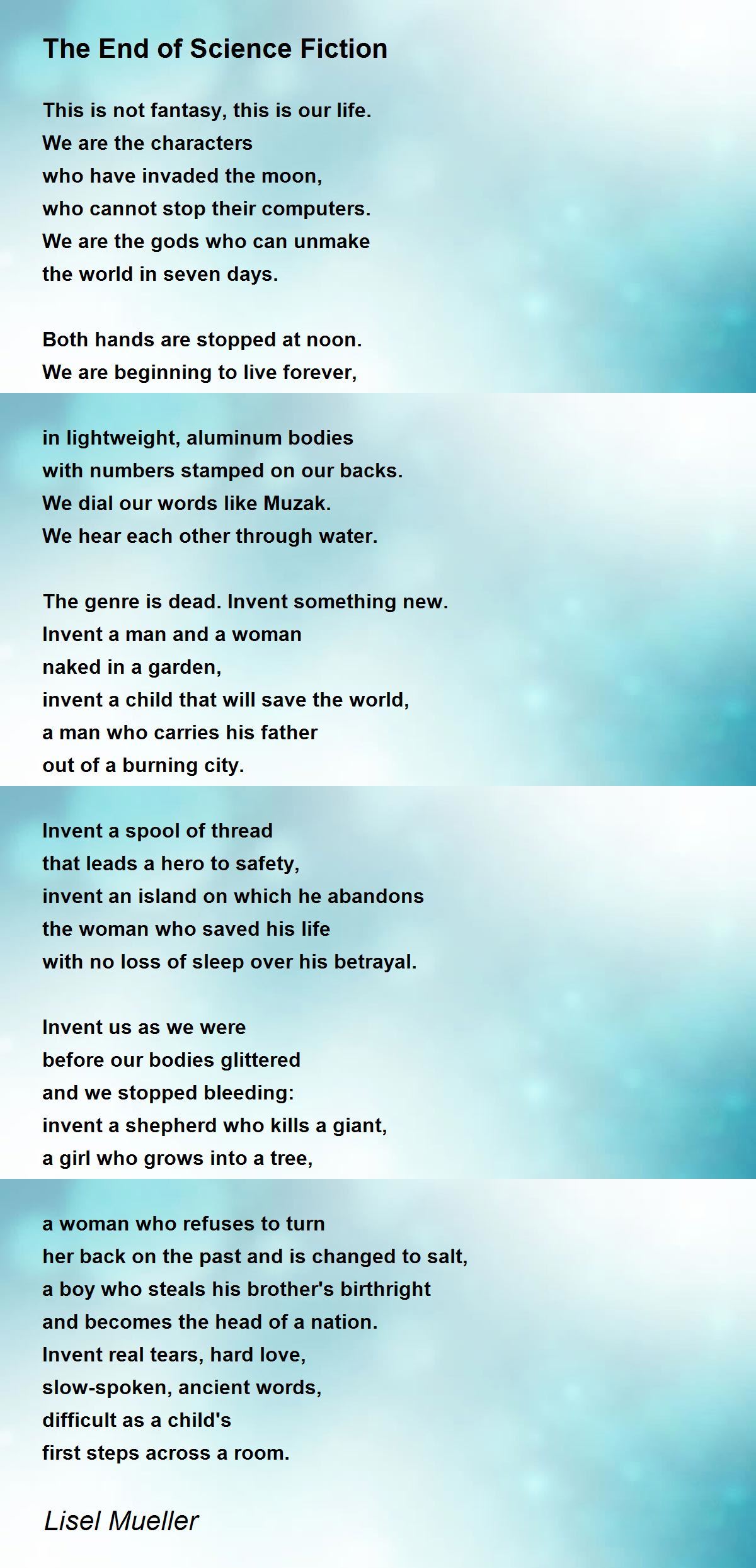 The End of Science Fiction The End of Science Fiction Poem by Lisel