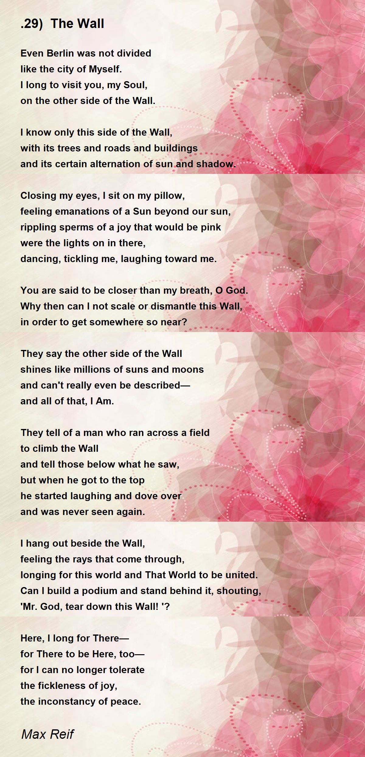 .29) The Wall by Max Reif .29) The Wall Poem