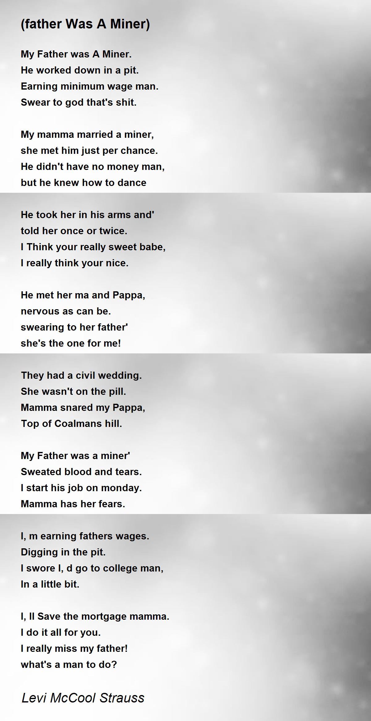 (father Was A Miner) Poem by Levi McCool Strauss - Poem Hunter