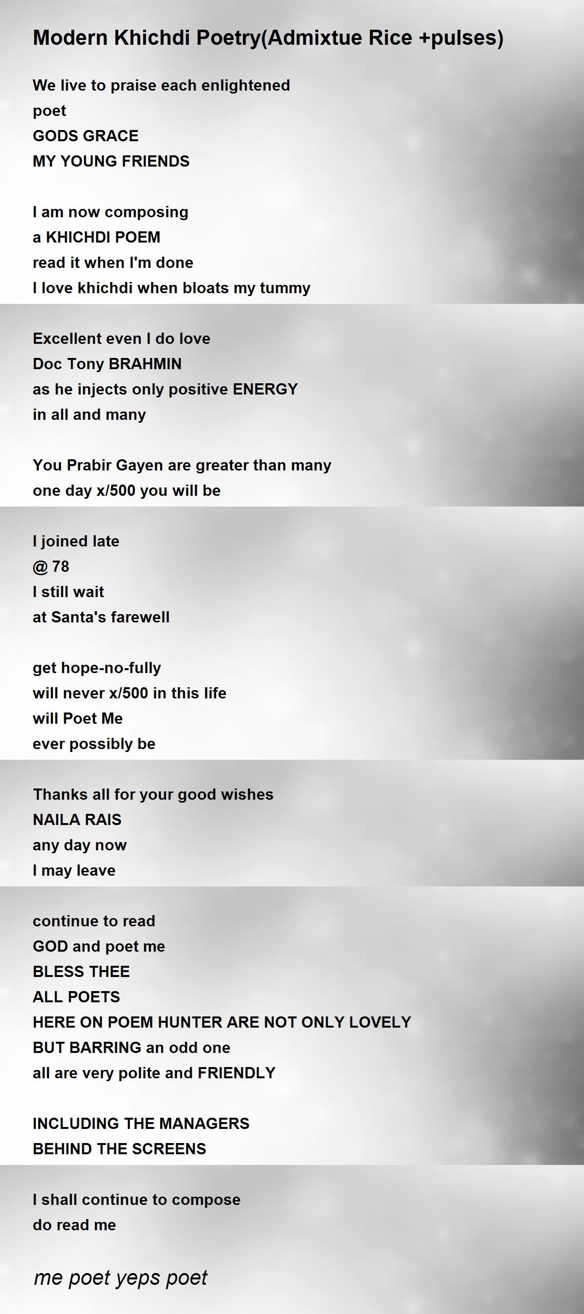 Modern Khichdi Poetry(Admixtue Rice +pulses) Modern Khichdi Poetry