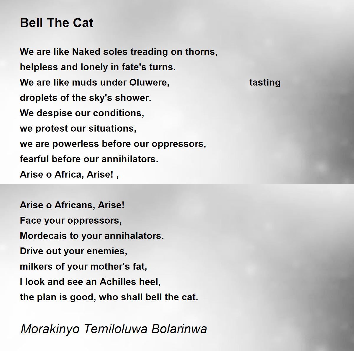 Bell The Cat Bell The Cat Poem by Morakinyo Temiloluwa Bolarinwa