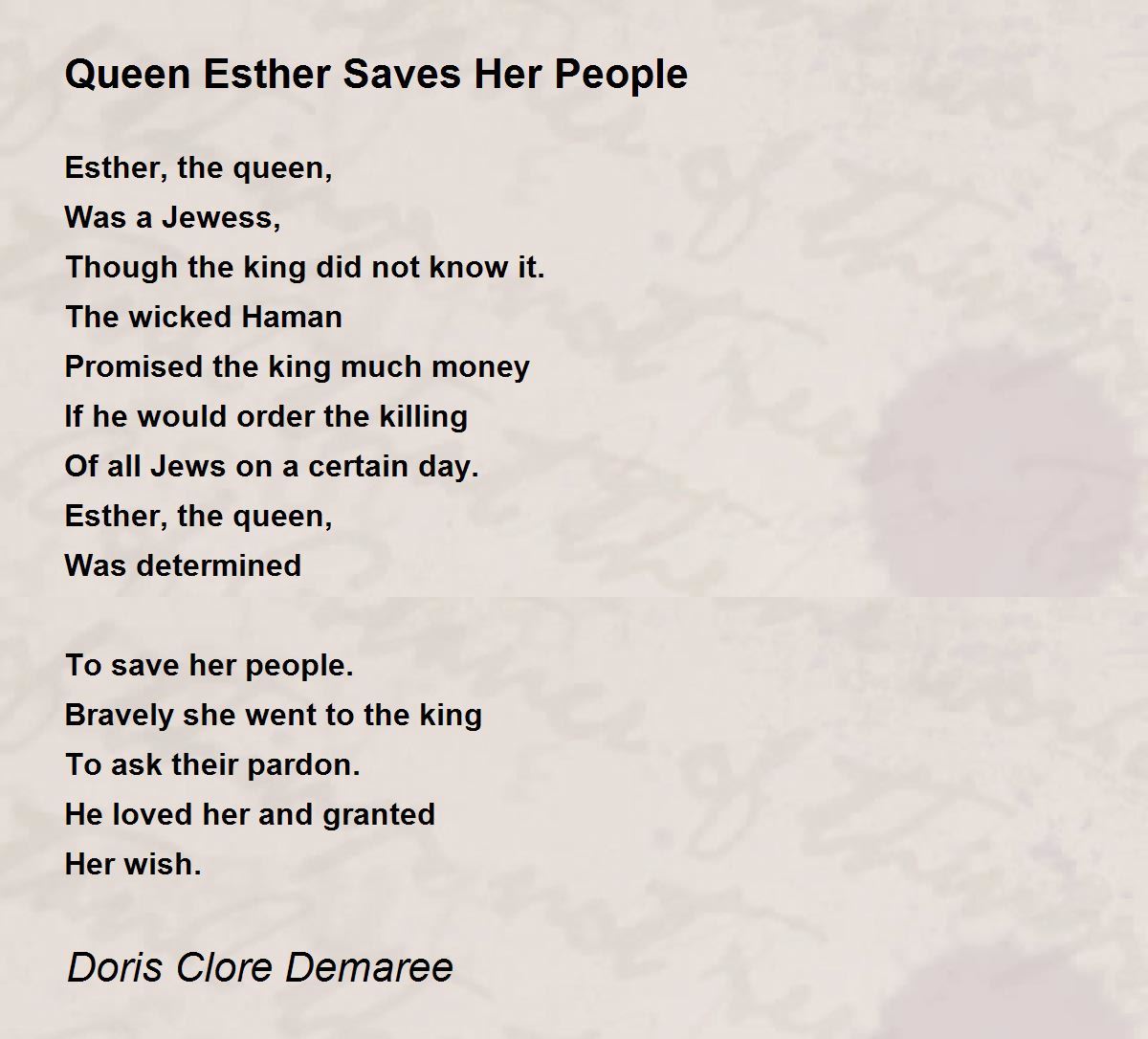 Queen Esther Saves Her People Poem by Doris Clore Demaree - Poem Hunter
