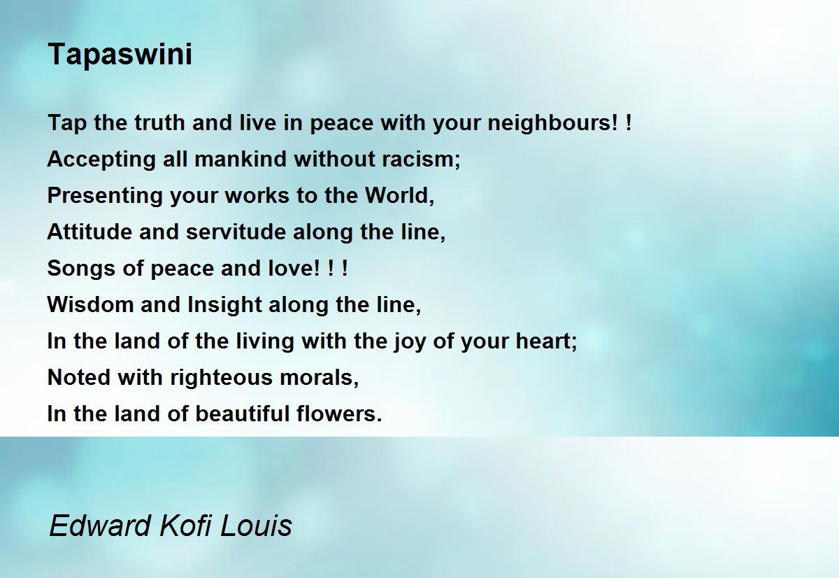 Tapaswini Tapaswini Poem By Edward Kofi Louis