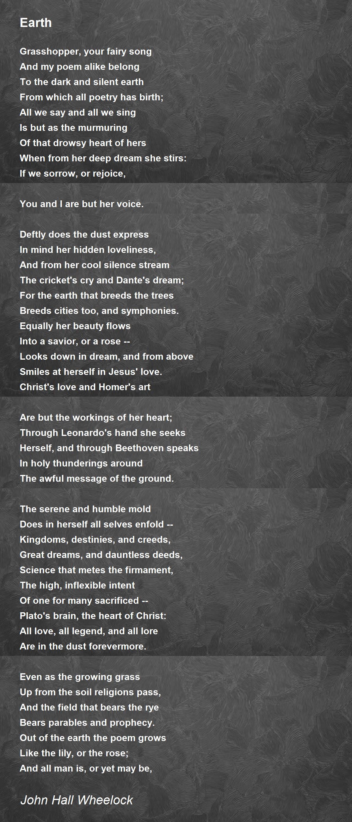 Earth Poem by John Hall Wheelock Poem Hunter