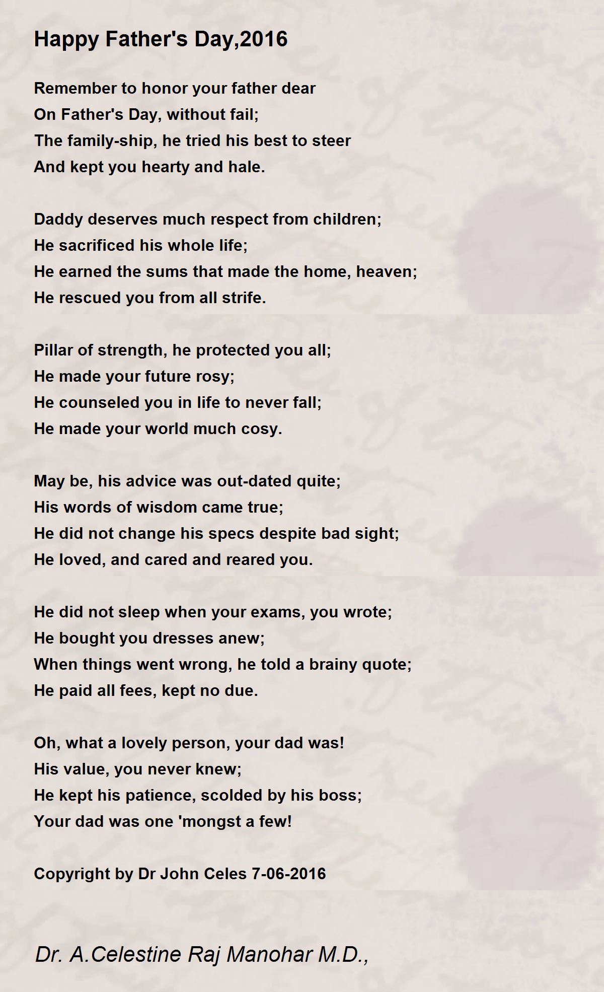 Happy Fathers Day In Heaven Poem Happy Father's Day,2016 - Happy Father's Day,2016 Poem By Dr John Celes