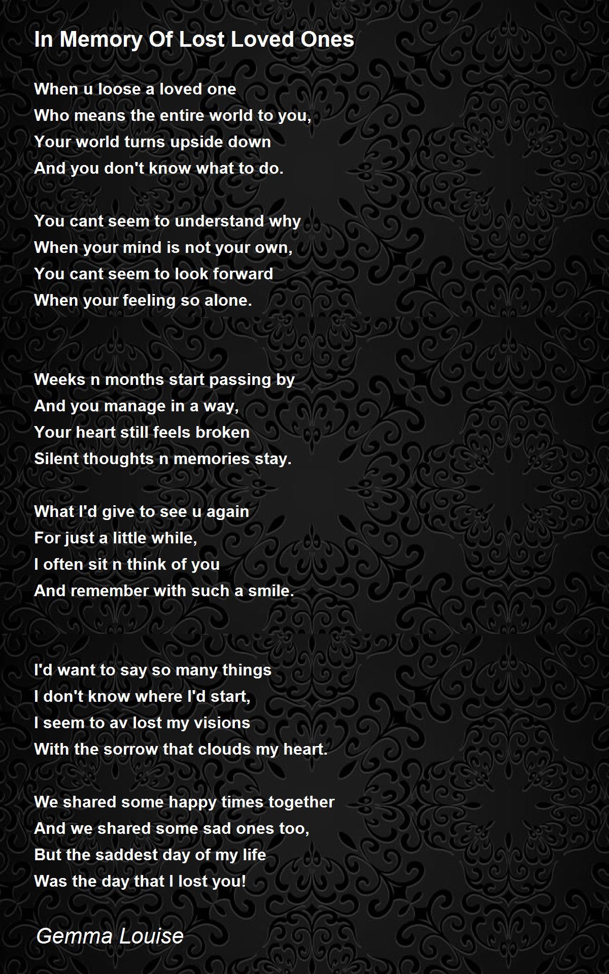In Memory Of Lost Loved Ones - In Memory Of Lost Loved Ones Poem by ...