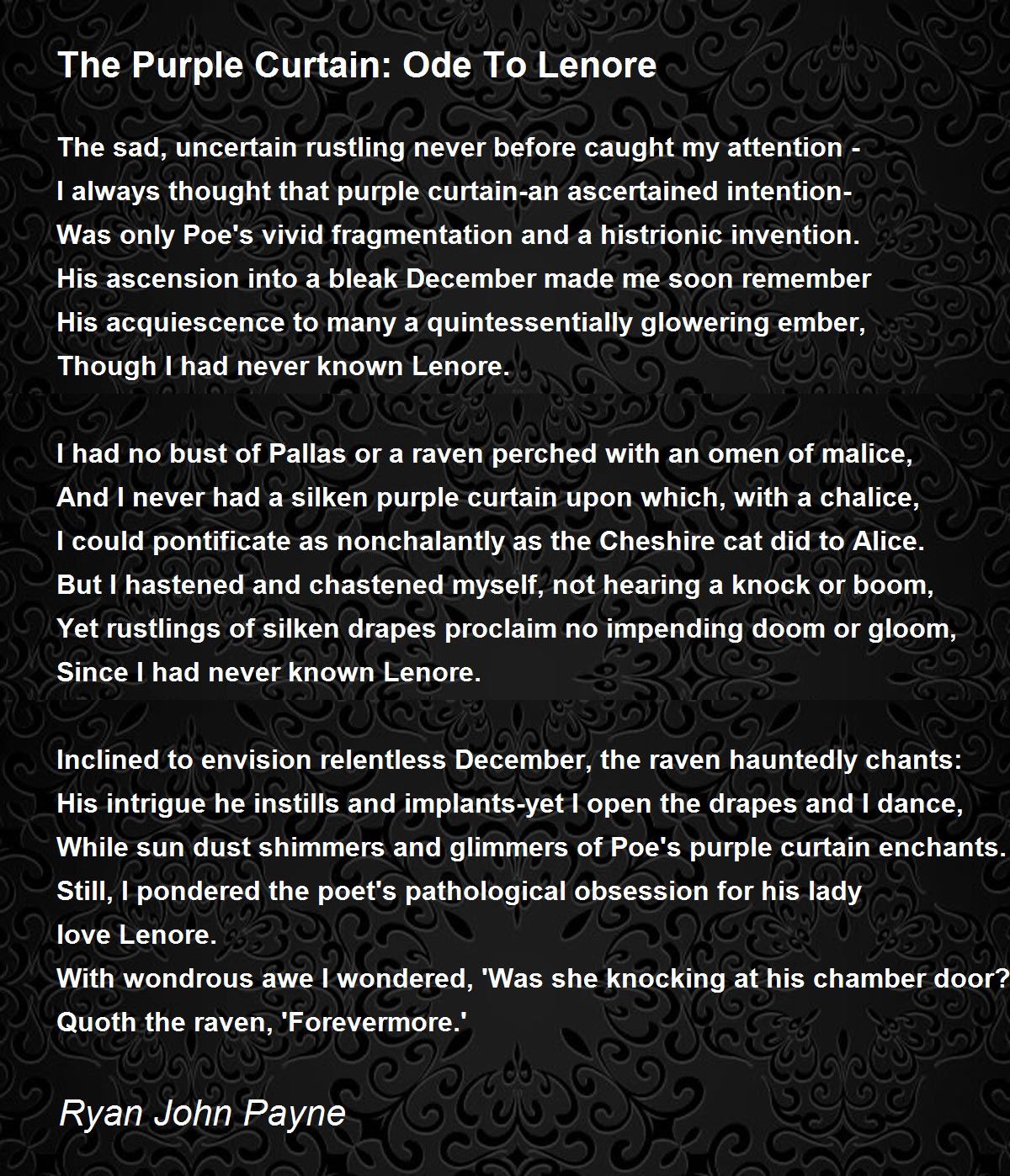 The Purple Curtain Ode To Lenore by Ryan John Payne The Purple