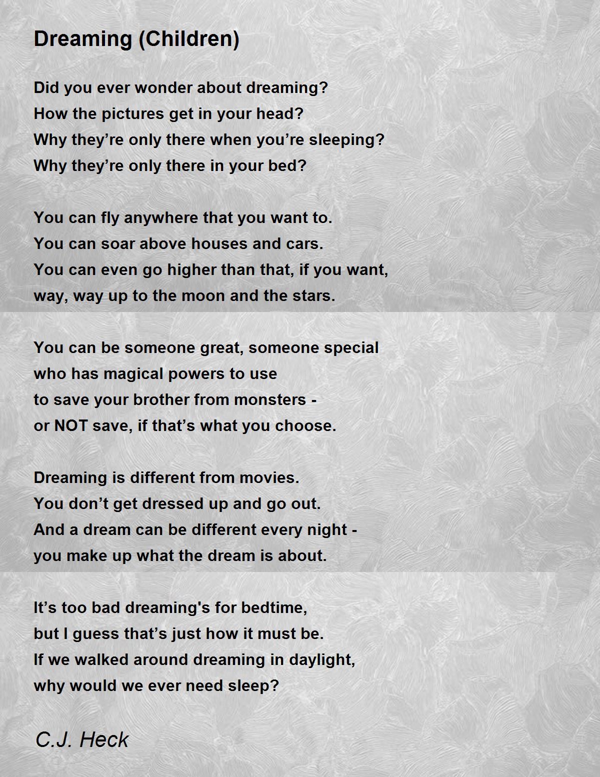 Dreaming Children By Cj Heck Dreaming Children Poem
