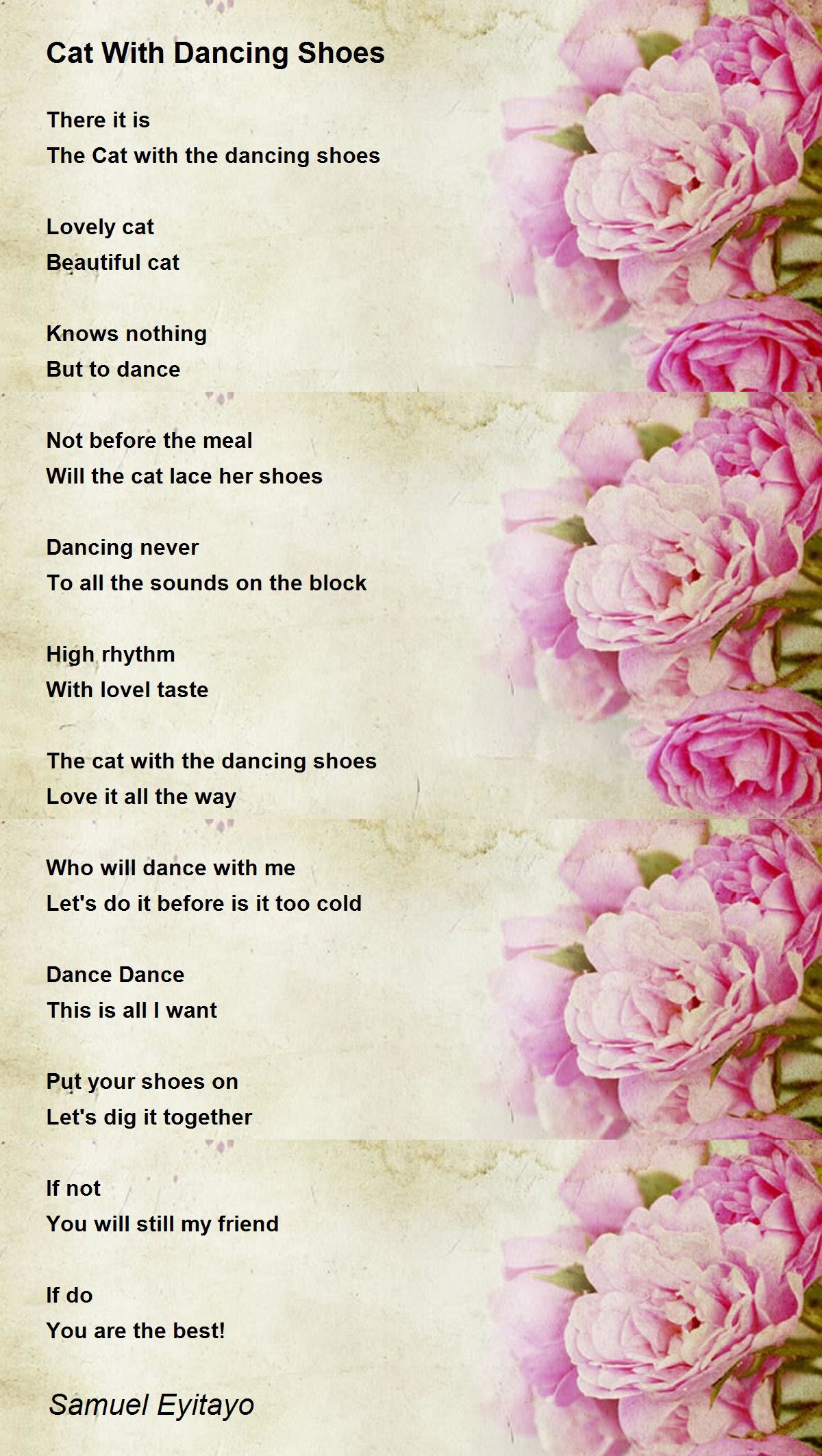 Cat With Dancing Shoes Cat With Dancing Shoes Poem by Samuel A. Eyitayo