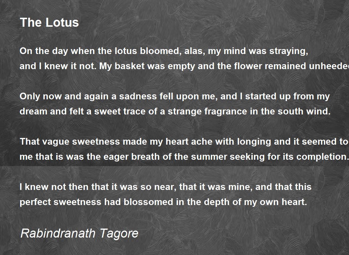 The Lotus Poem by Rabindranath Tagore Poem Hunter