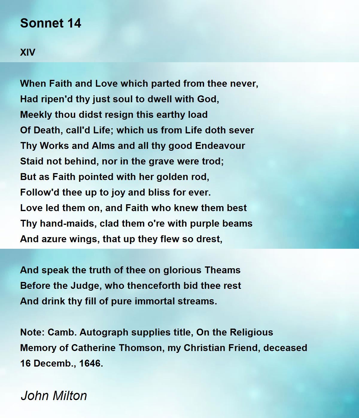 Sonnet 14 Poem by John Milton - Poem Hunter