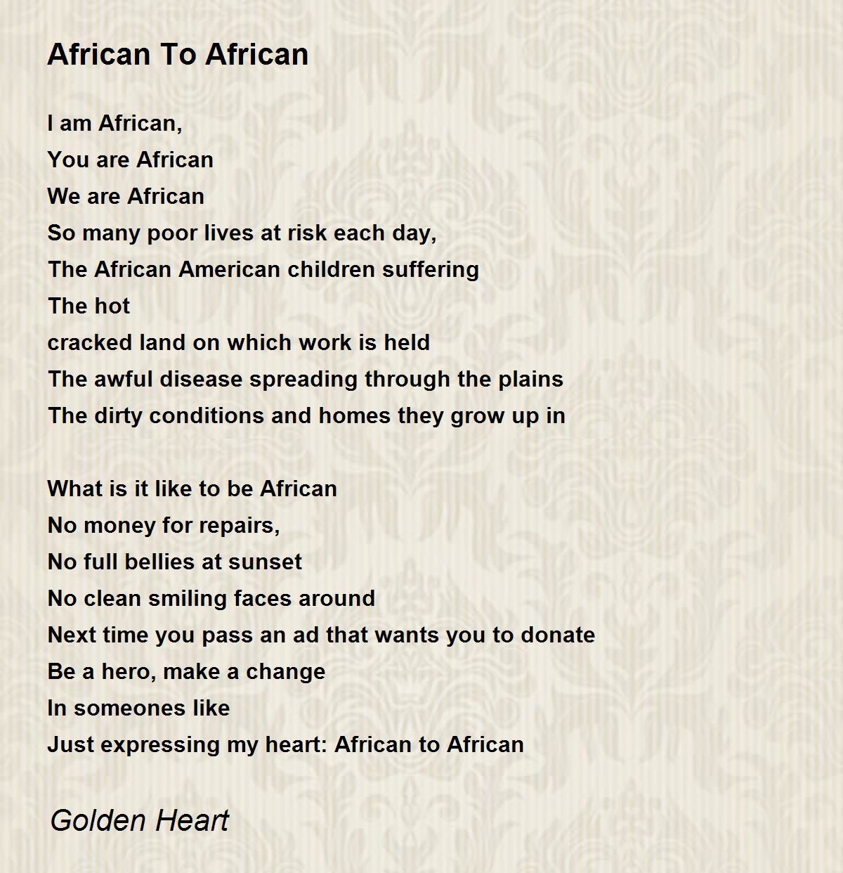 African To African African To African Poem by Golden Heart