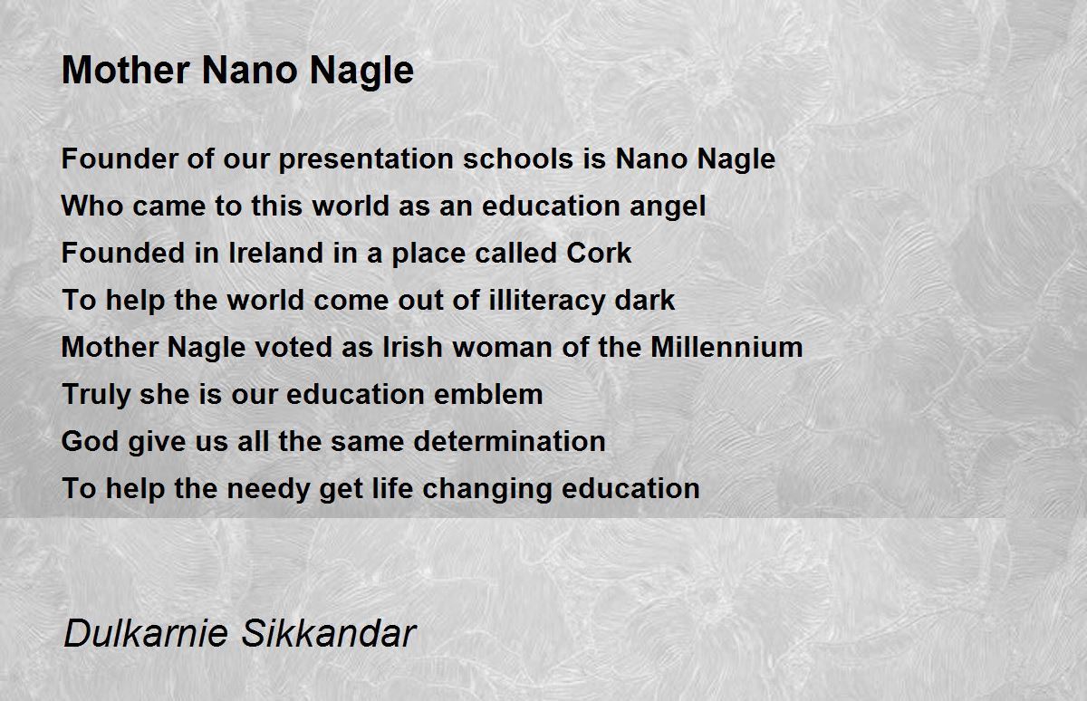 Mother Nano Nagle Mother Nano Nagle Poem by Dulkarnie Sikkandar