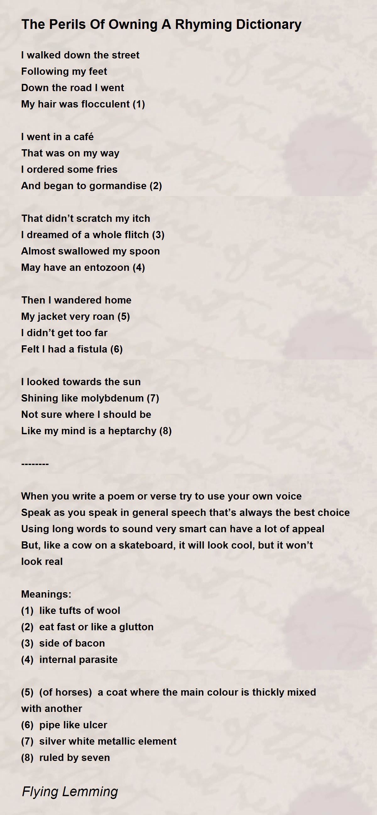 The Perils Of Owning A Rhyming Dictionary by Flying Lemming The