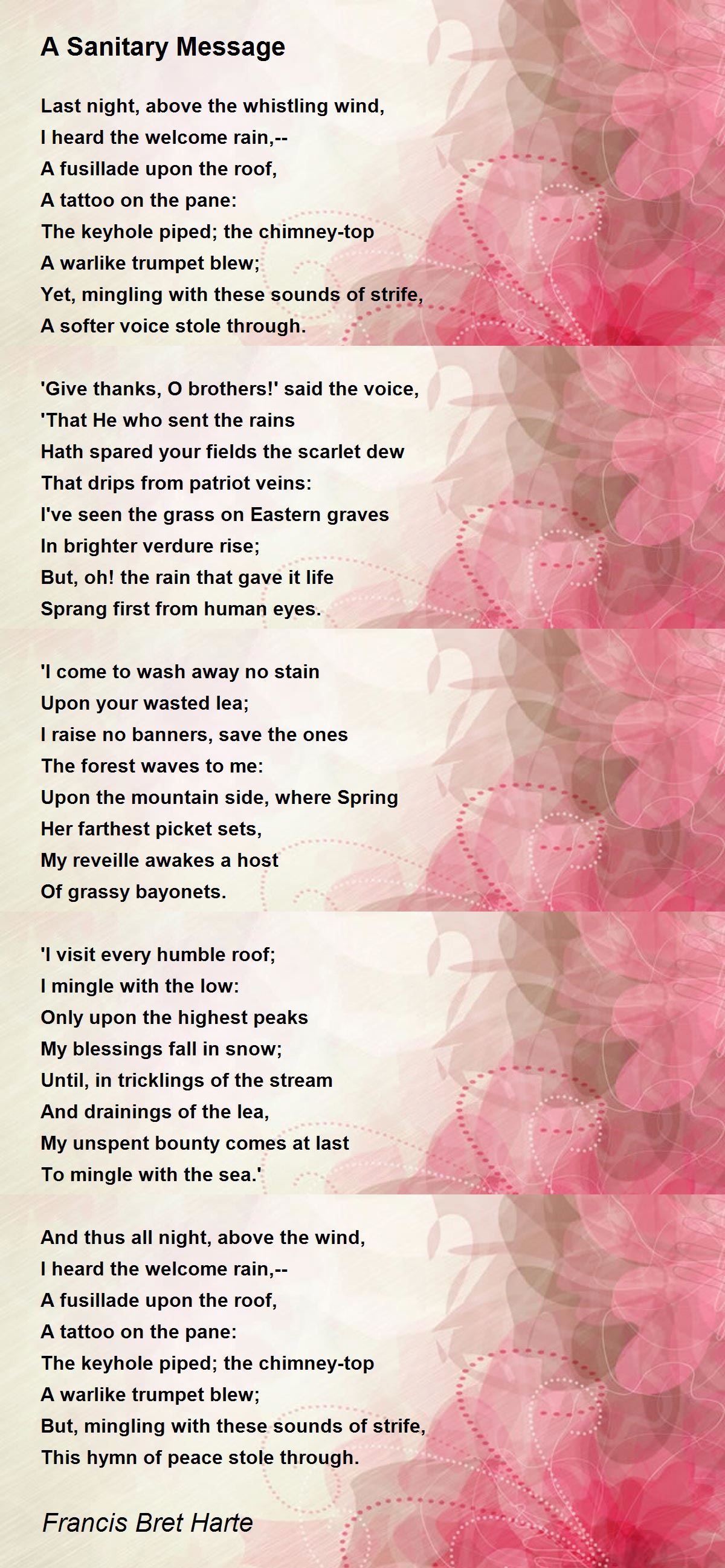 A Sanitary Message Poem by Francis Bret Harte - Poem Hunter