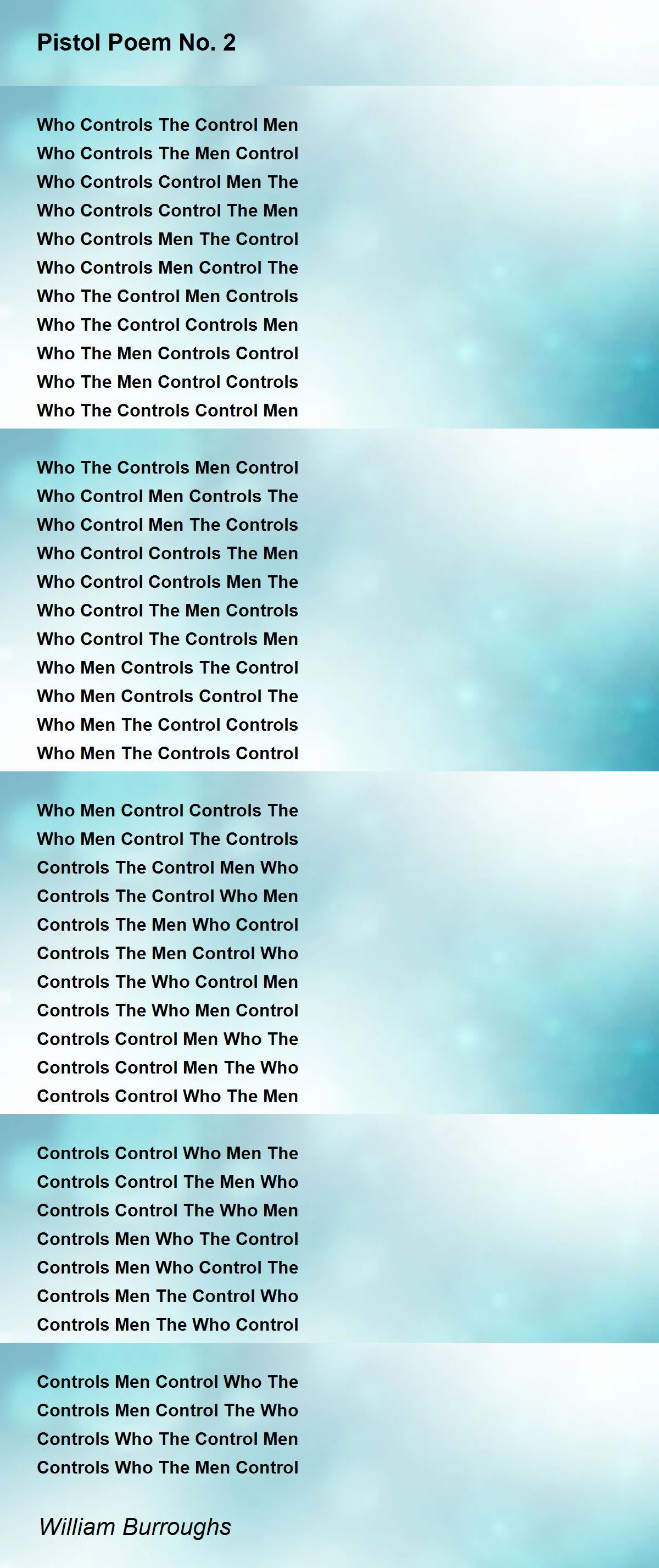 Pistol Poem No. 2 Poem by William Burroughs - Poem Hunter