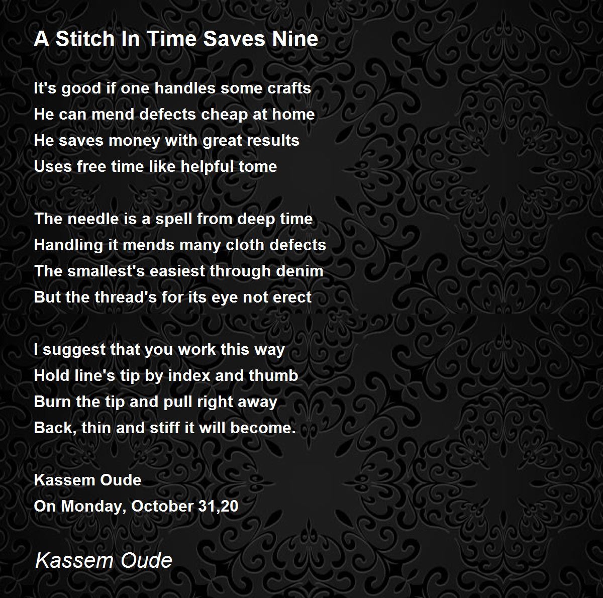 A Stitch In Time Saves Nine A Stitch In Time Saves Nine Poem by