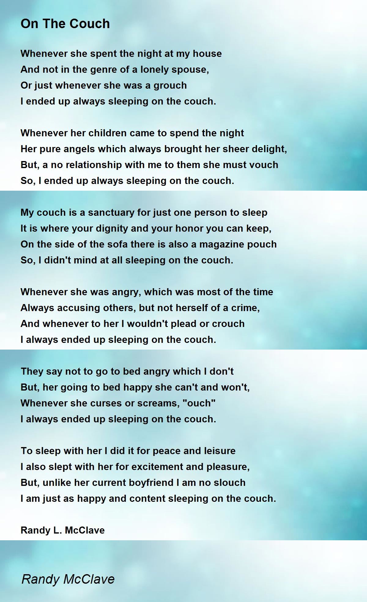 On The Couch On The Couch Poem by Randy McClave