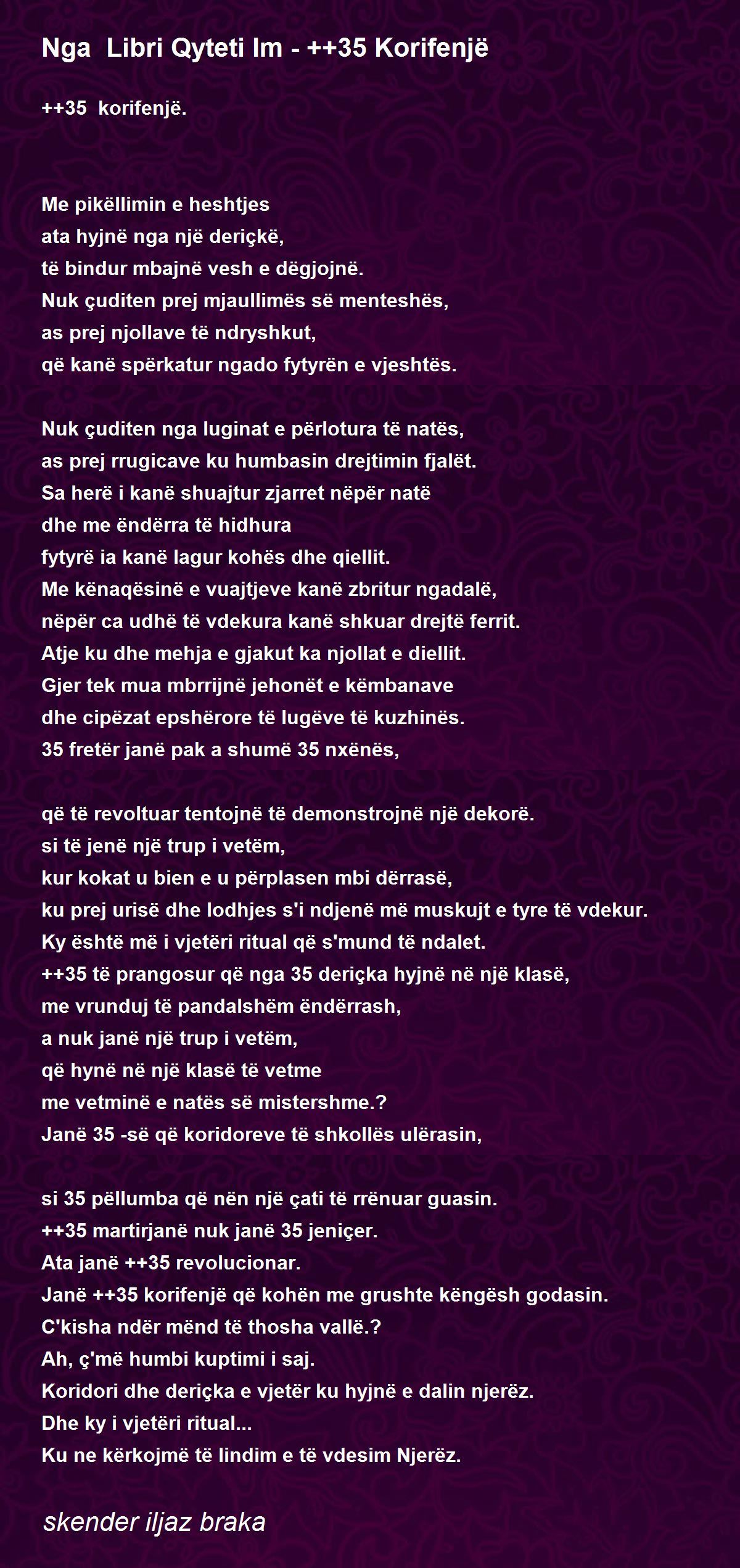 Nga Libri Qyteti Im 35 Korifenje By Skender Iljaz Braka Nga Libri Qyteti Im 35 Korifenje Poem