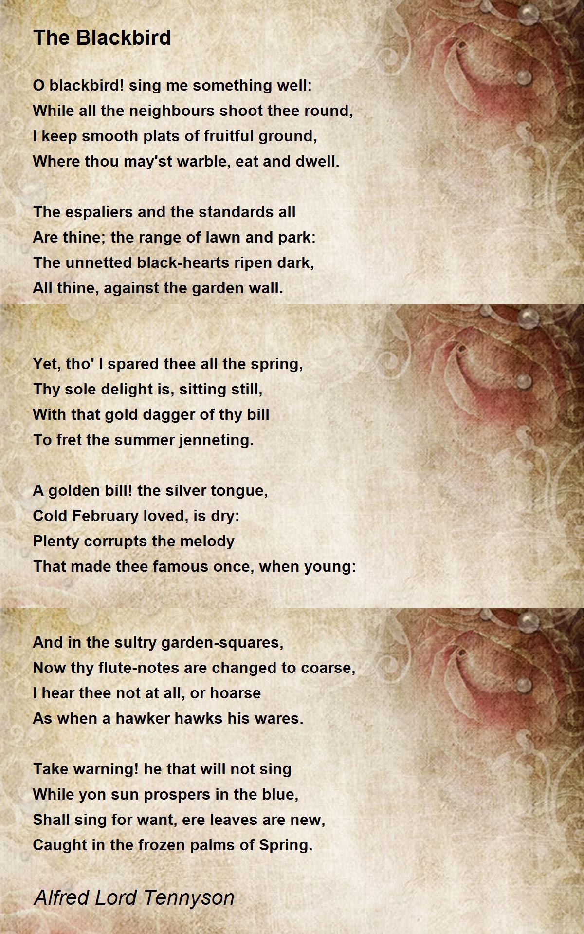 The Blackbird Poem by Alfred Lord Tennyson - Poem Hunter