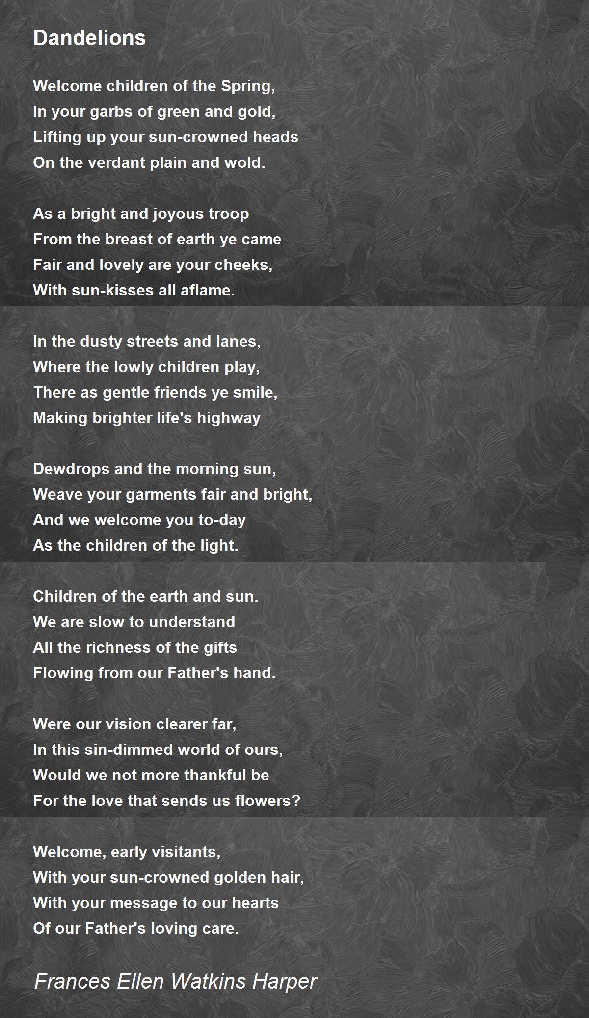 Dandelions Dandelions Poem by Frances Ellen Watkins Harper